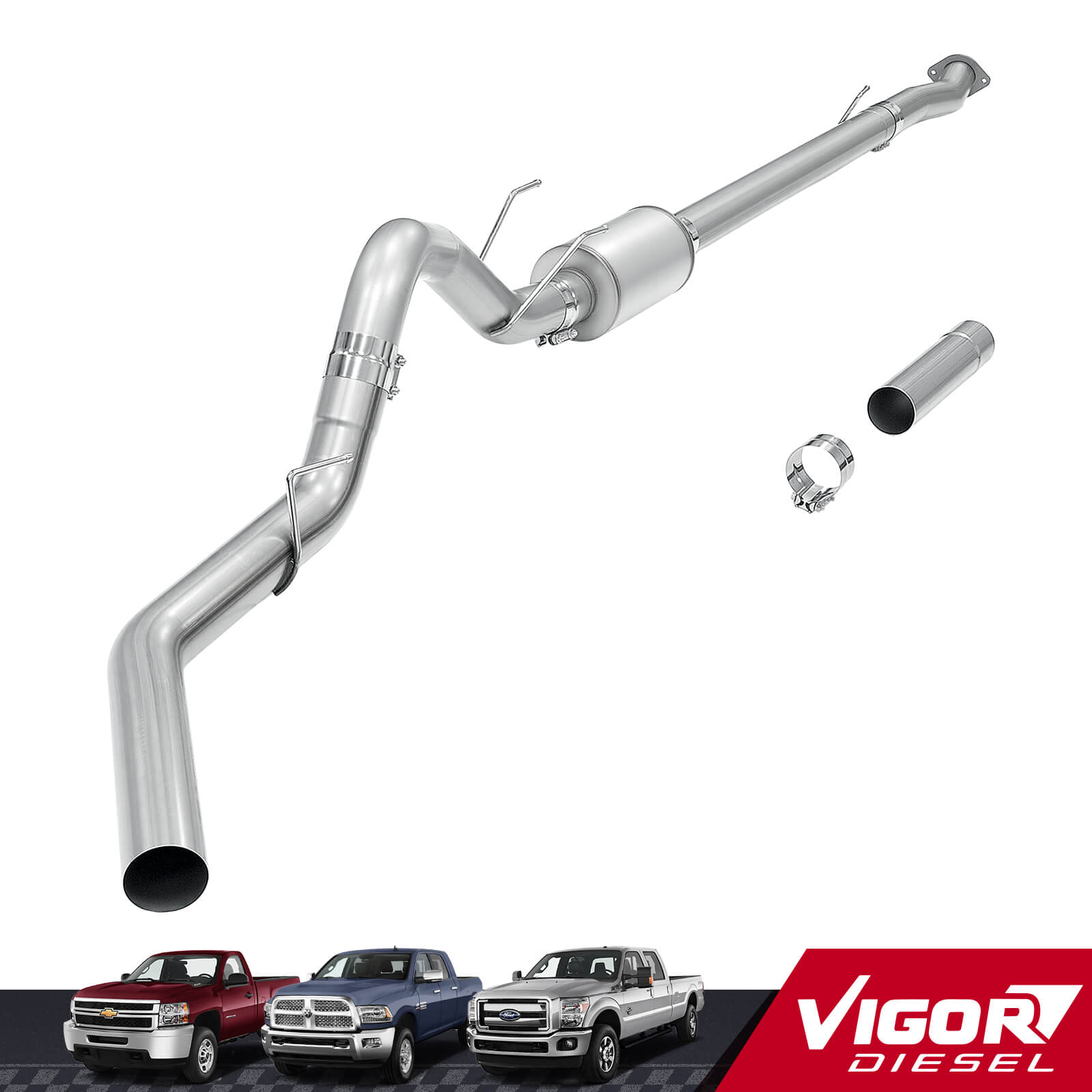 2020-2022 6.7L PowerStroke 4" Downpipe-Back CAT/DPF Delete Exhaust System With Muffler For F250/350 Super Duty 1