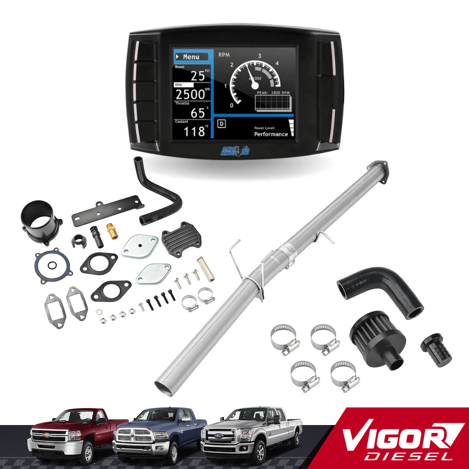 4" DPF/EGR/CCV/DEF Delete 2013-2018 6.7L Cummins Delete Kit, Mini Maxx V2+4" Race Pipe+EGR(Black) All-in-One Kit 1