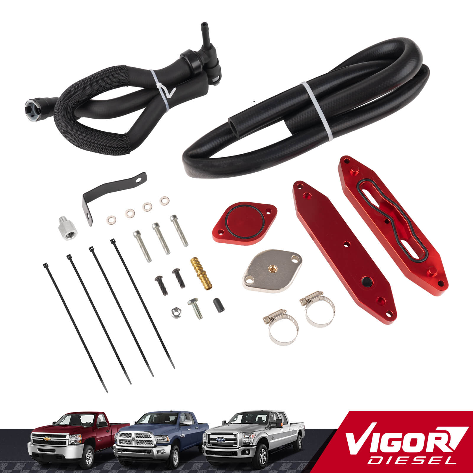 2015-2016 Ford 6.7L Powerstroke EGR Valve & Cooler Delete Kit (Upgraded, Red) for F250 F350 F450 F550 1