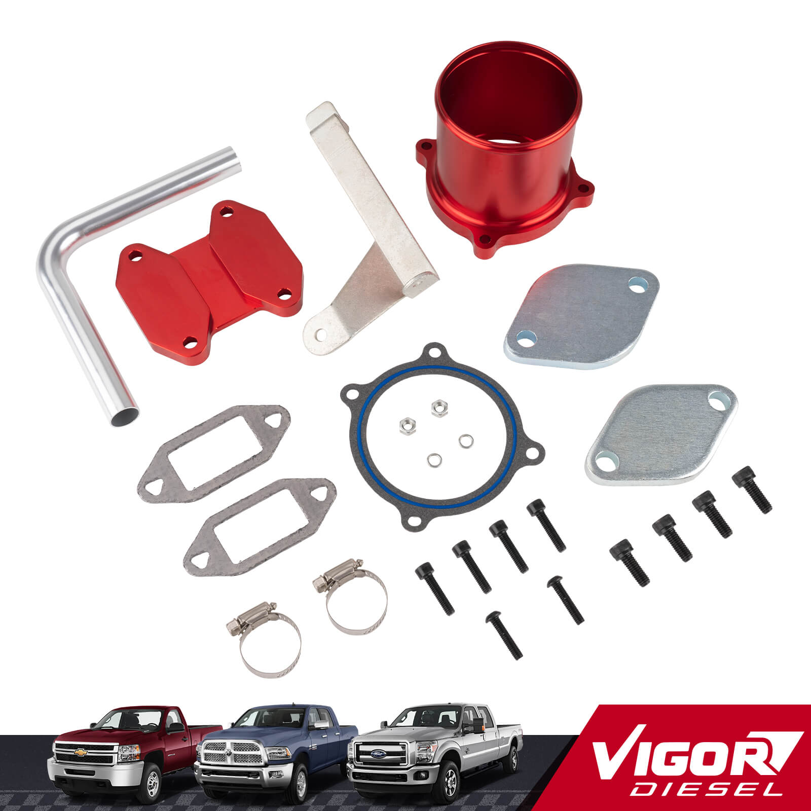 2007-2009 Dodge Ram 6.7L Cummins EGR Valve & Cooler Delete Kit with Throttle Valve (Red) for 2500 3500 1