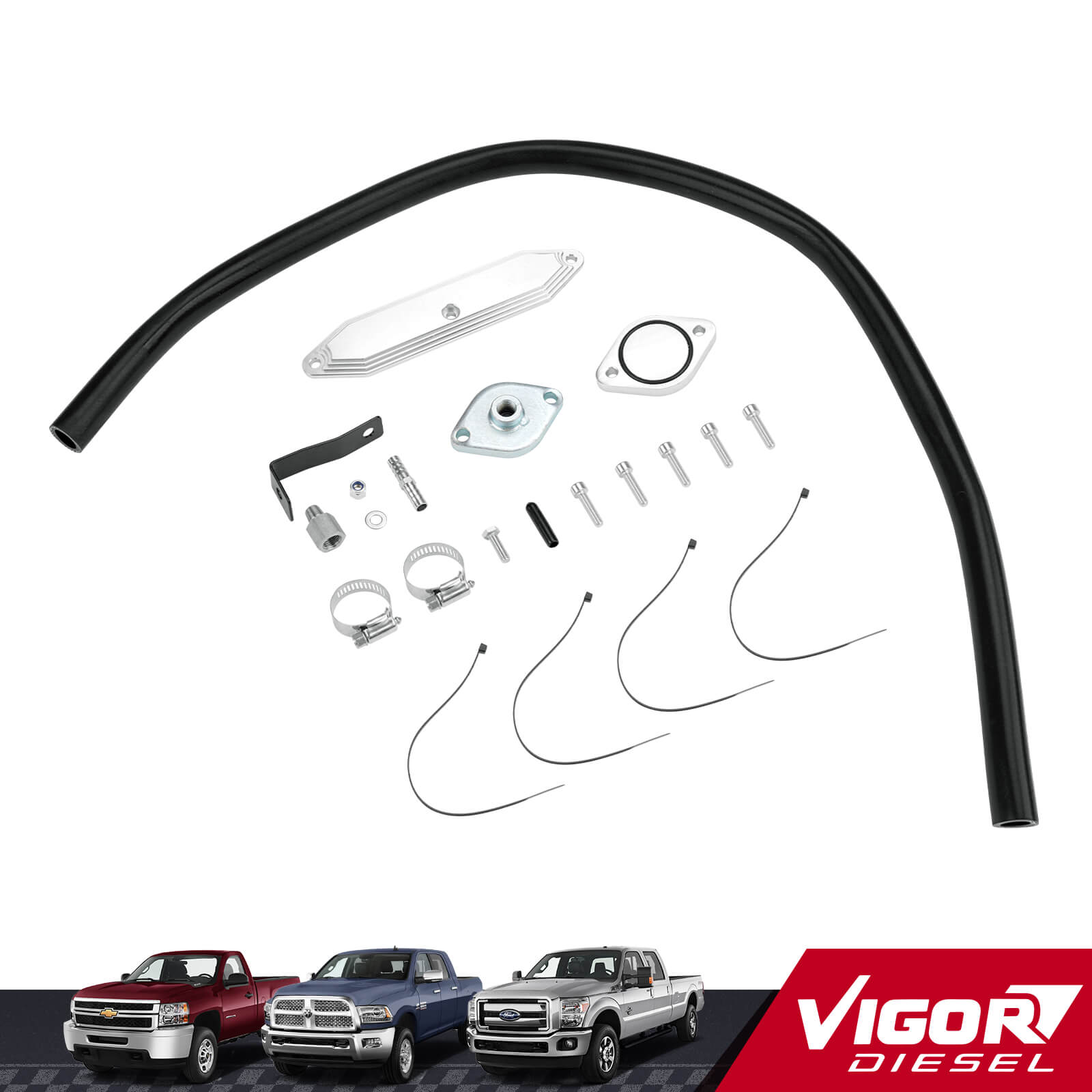 2011-2014 & 2017-2025 Ford 6.7L Powerstroke EGR Valve & Cooler Delete Kit (Normal, Silver) for F250 F350 F450 F550 1