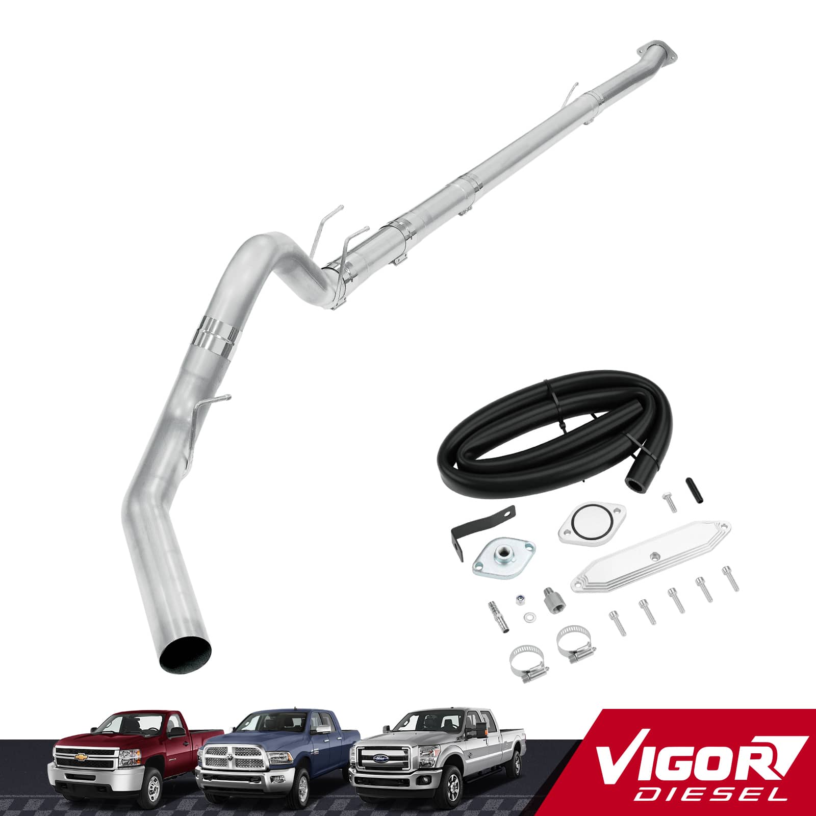4" DPF/EGR Delete 2011-2014 6.7L Powerstroke EGR Delete Kit(Normal, Silver) and 4" Dp-Back Exhaust 1