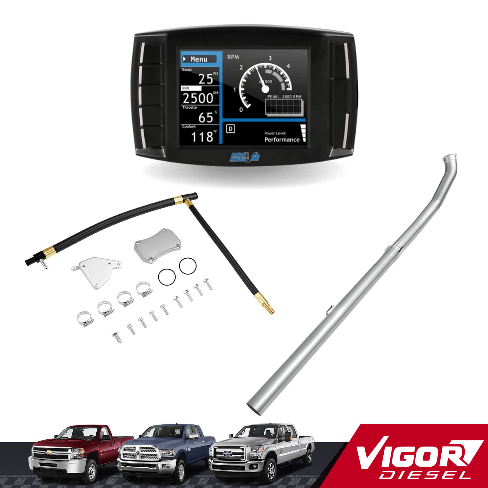 4" DPF/EGR/DEF Delete 2015.5-2016 LML 6.6LDuramax Delete Kit, Mini Maxx V2+4" Race Pipe+EGR(Silver) All-in-One Kit 1