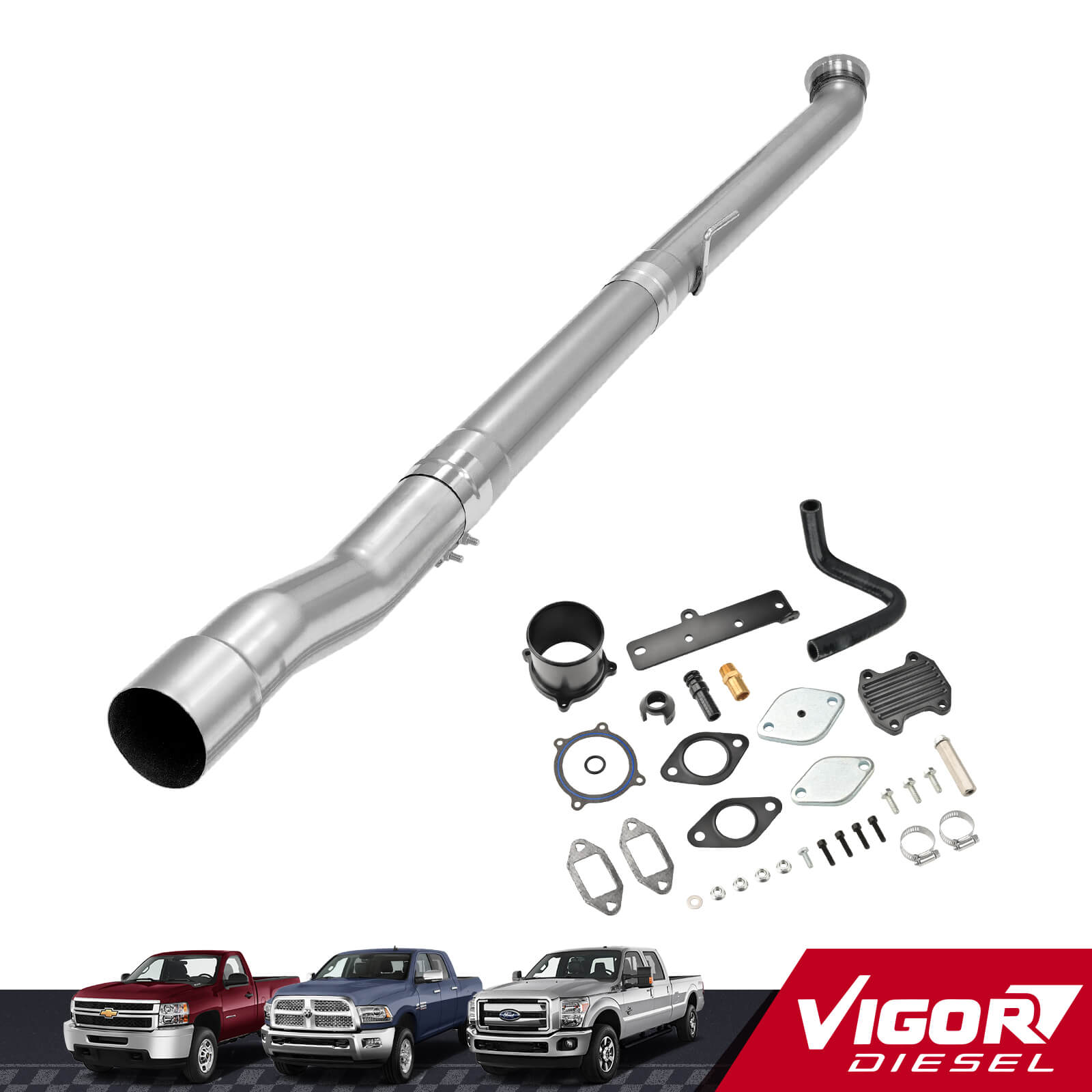 4" DPF/EGR Delete 2019-2021 6.7L Cummins EGR Delete Kit(Black) and 4" Race Pipe 1