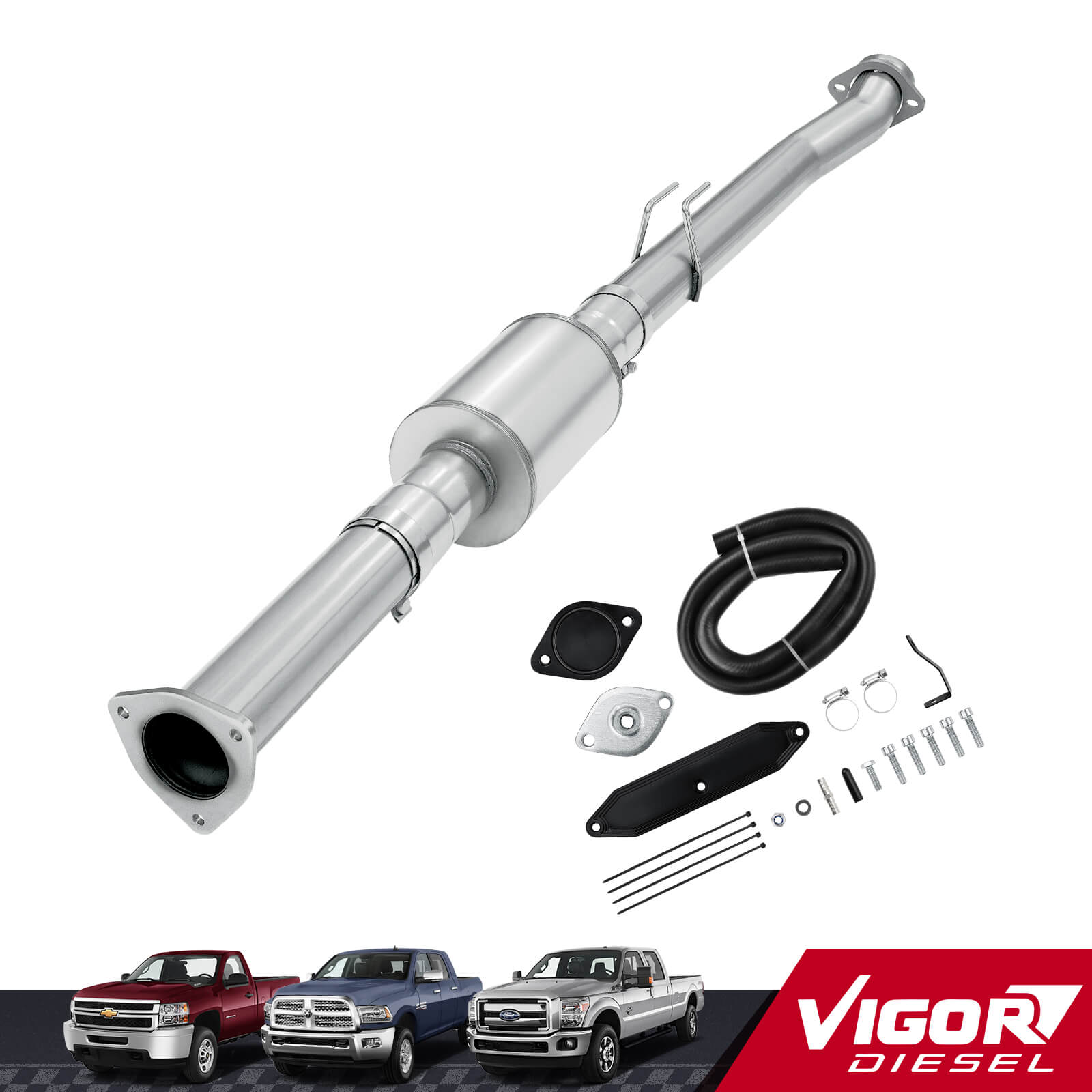 4" DPF/EGR Delete 2011-2014 6.7L Powerstroke EGR Delete Kit(Normal, Black) and 4" Race Pipe W/Muffler 1