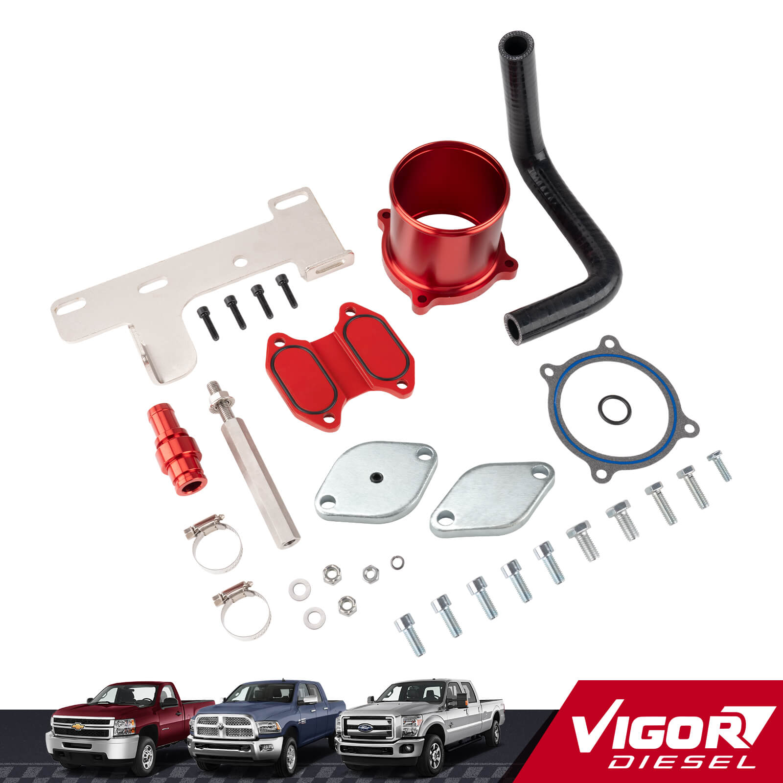 2010-2024 Dodge Ram 6.7L Cummins EGR Valve & Cooler Delete Kit with Throttle Valve (Red) for 2500 3500 1