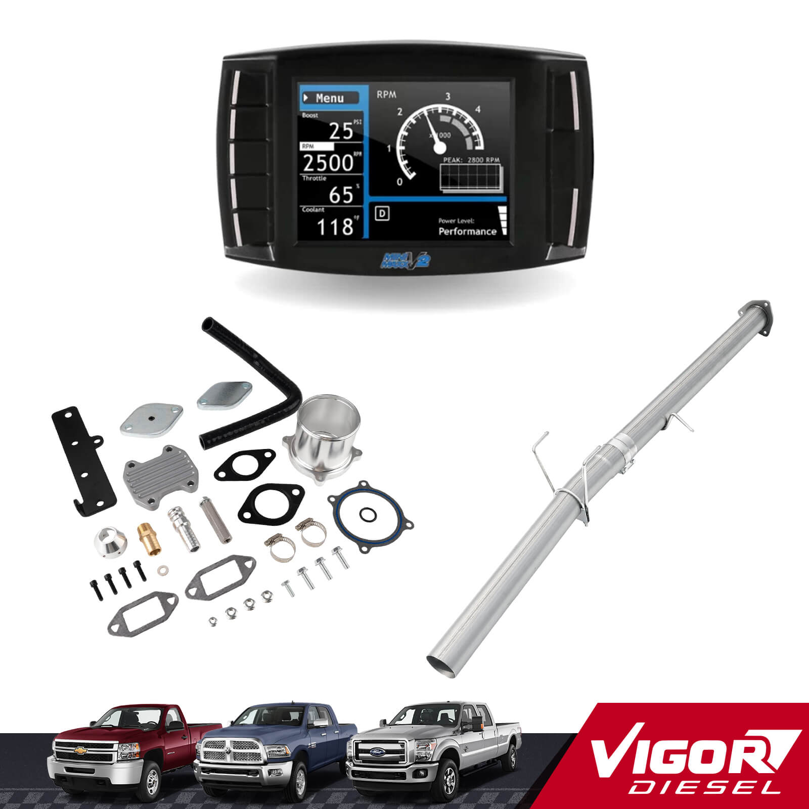 4" DPF/EGR/DEF Delete 2013-2018 6.7L Cummins Delete Kit, Mini Maxx V2+4" Race Pipe+EGR(Silver) All-in-One Kit 1