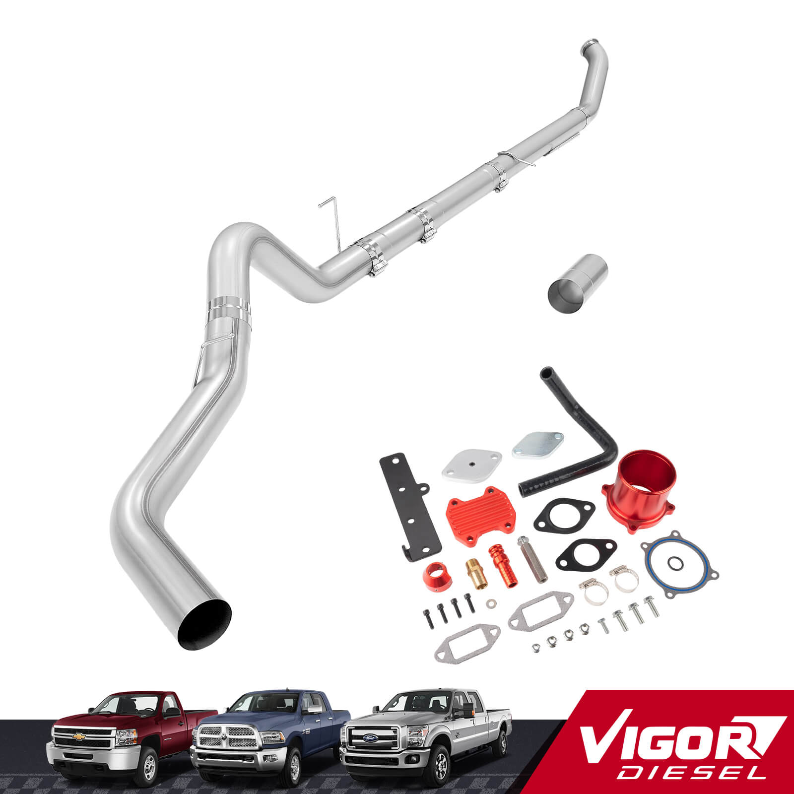 5" DPF/EGR Delete 2013-2018 6.7L Cummins EGR Delete Kit(Red) and 5" Turbo-Back Exhaust 1