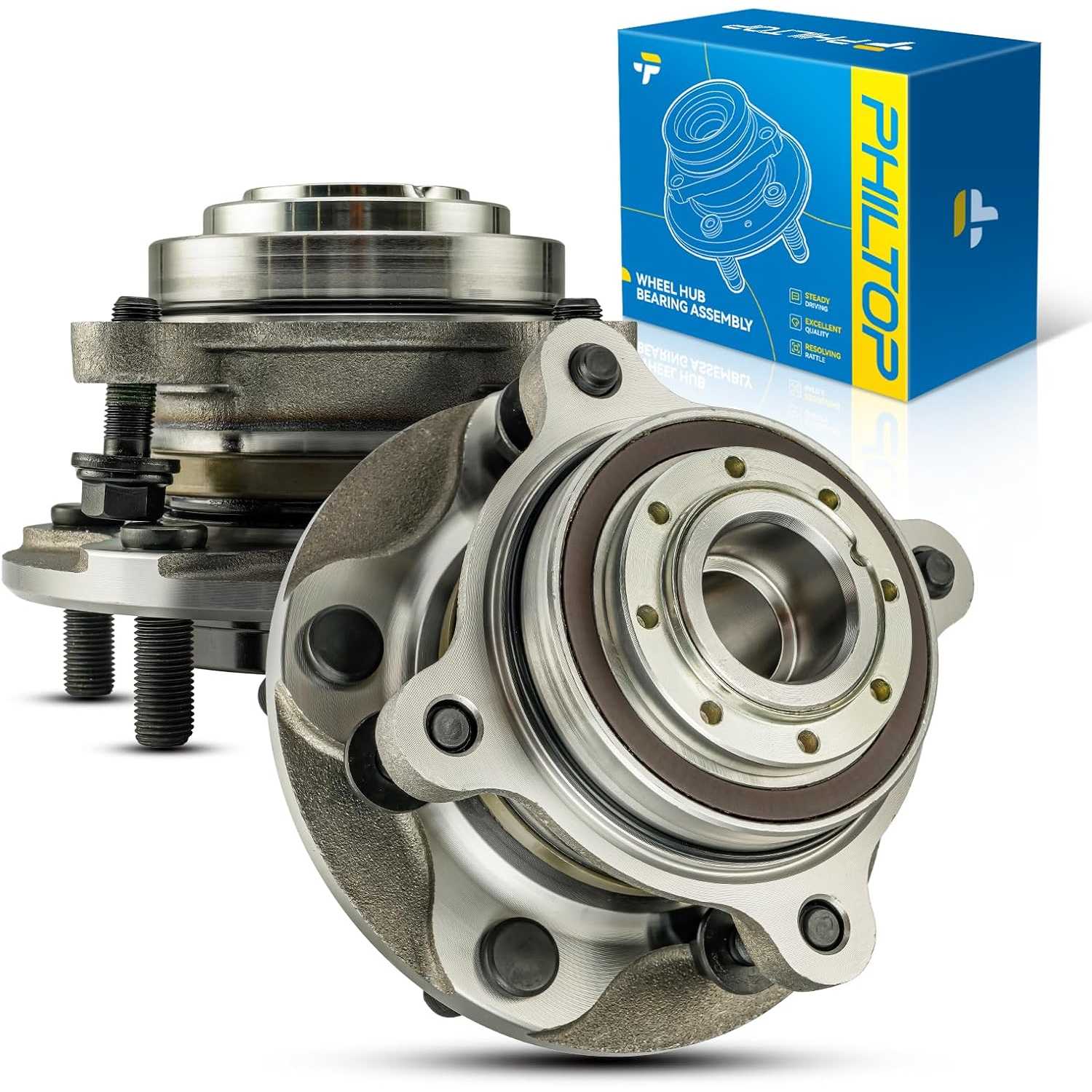 PHILTOP 515204 Pair Front Wheel Bearing and Hub Assembly for 2007-2019 Toyota Tundra RWD, 2020-2021 Toyota Tundra, 2008-2019 Toy