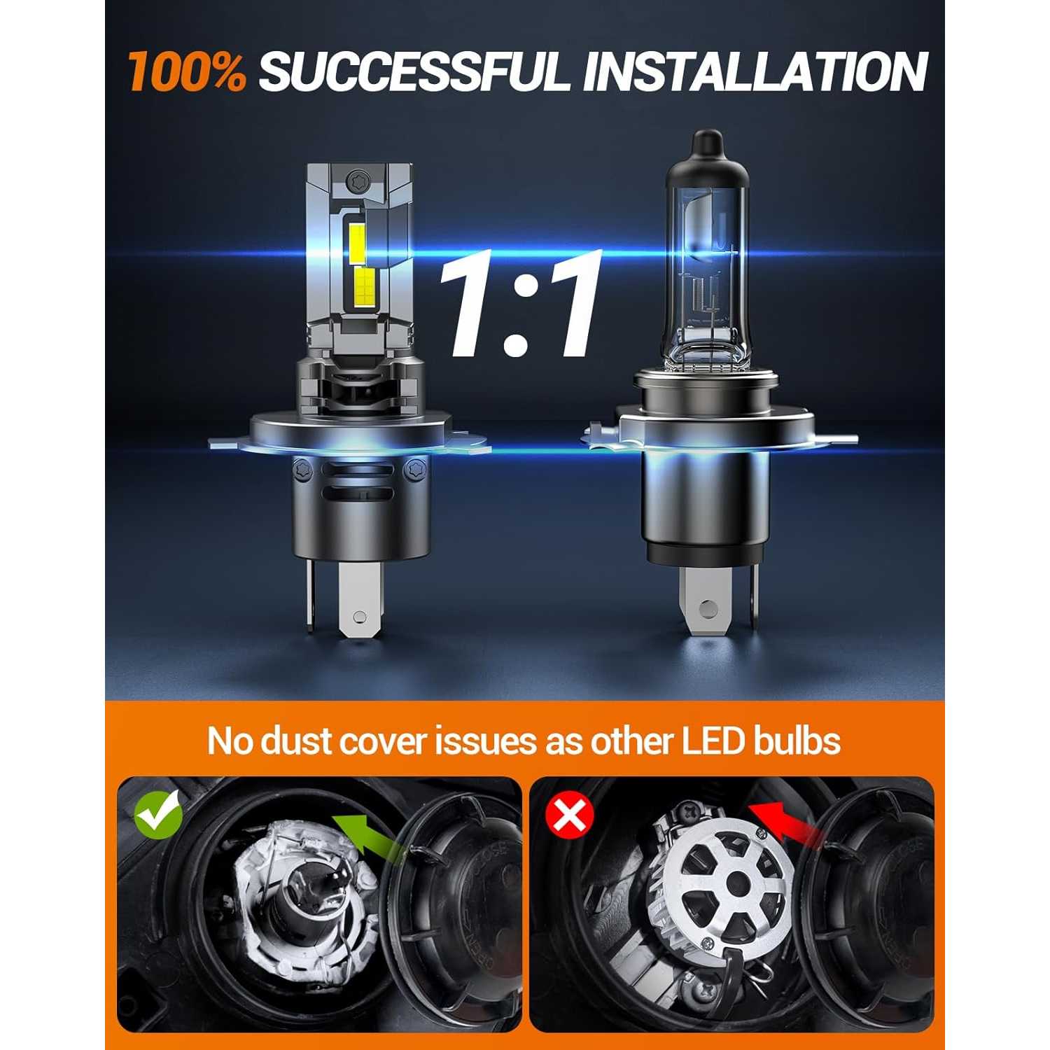 thumbnail image 2 of AUXITO Motorcycle H4 9003 HB2 LED Headlight Bulbs - 16000 Lumens, 6500K Xenon White, Hi/Lo Beam, 2 Pack 2 of 6
