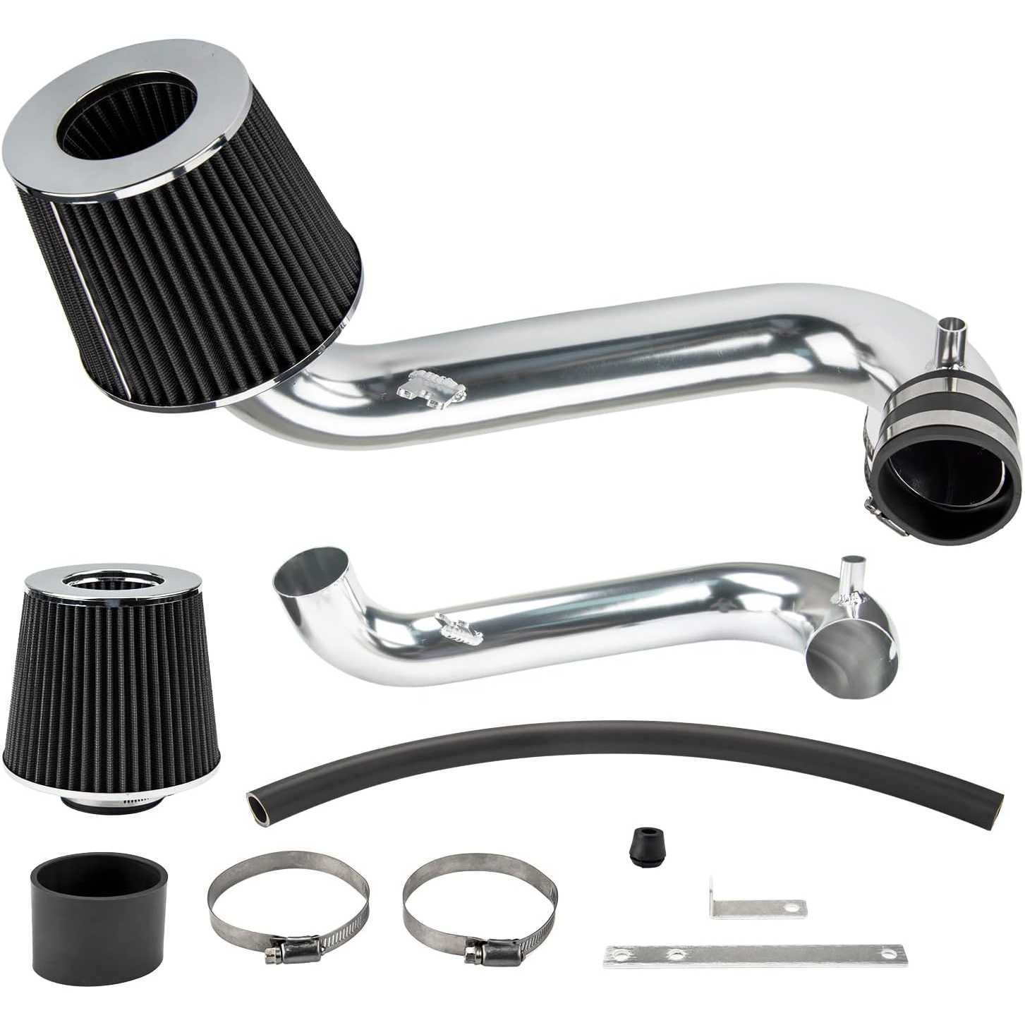 ZonCar® Cold Air intake kit w/ Heat Shield for Civic 2001-2005 L4 1.7L Black Polished Aluminum 4