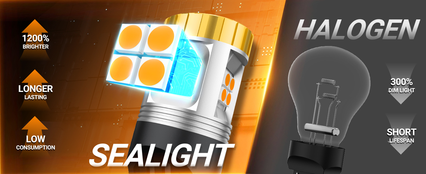 Sealight 3157 3156 3056 3057 4057 4157 LED Light Bulb Amber Yellow Turn Signal Marker Lights