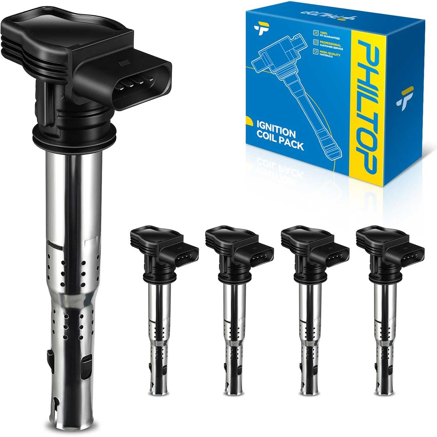 PHILTOP UF575 Ignition Coil Pack, Fits for Volkswagen 2005-2014 Jetta 2.5L, 2006-2010 2012-2013 Jetta 2.0T, 2012-2014 Passat 2.5