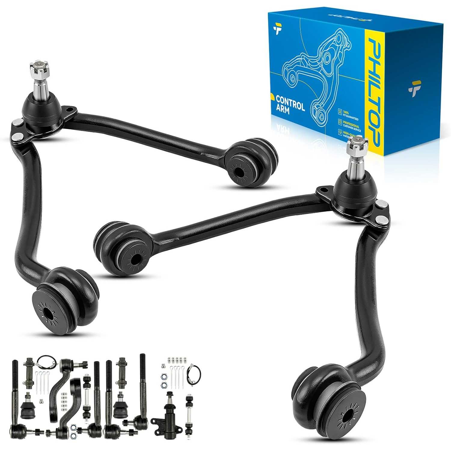 PHILTOP 15Pcs Front Upper Control Arms W/Ball Joint Tie Rod Sway Bar Link Fit for 1993-2000 C2500/C3500, 1993-1999 C2500 Suburba