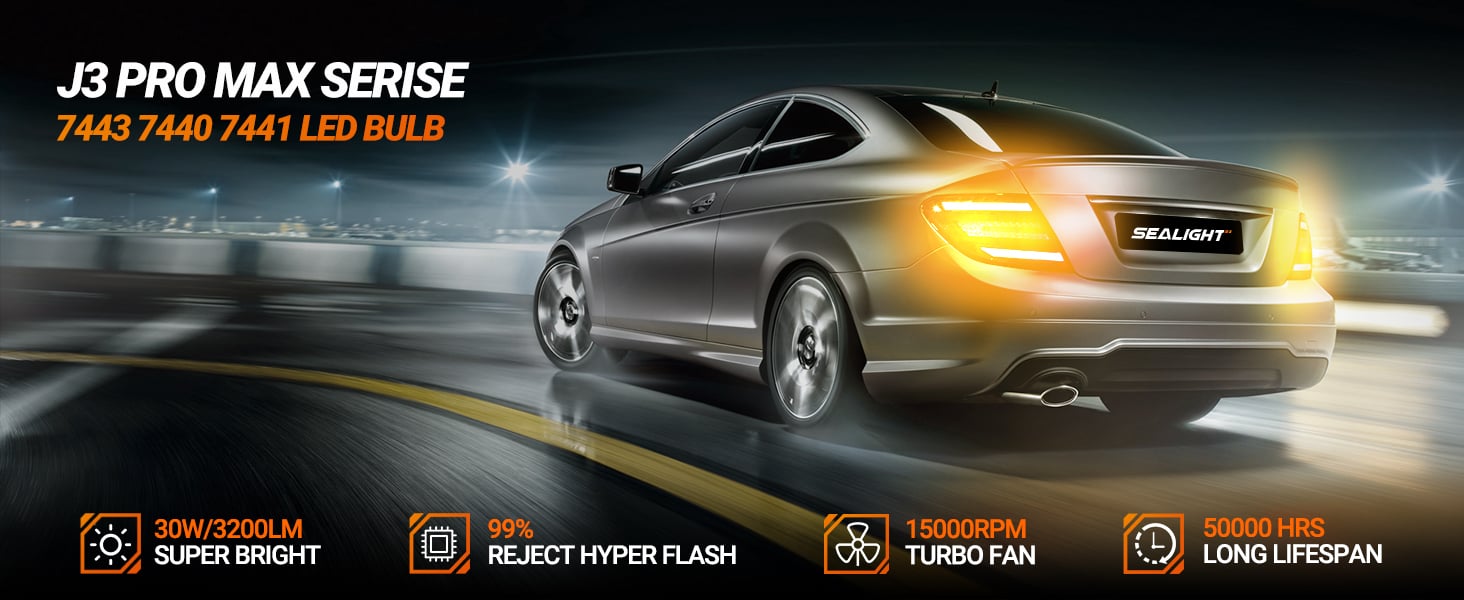 sealight 7443 7440 led bulb amber yellow