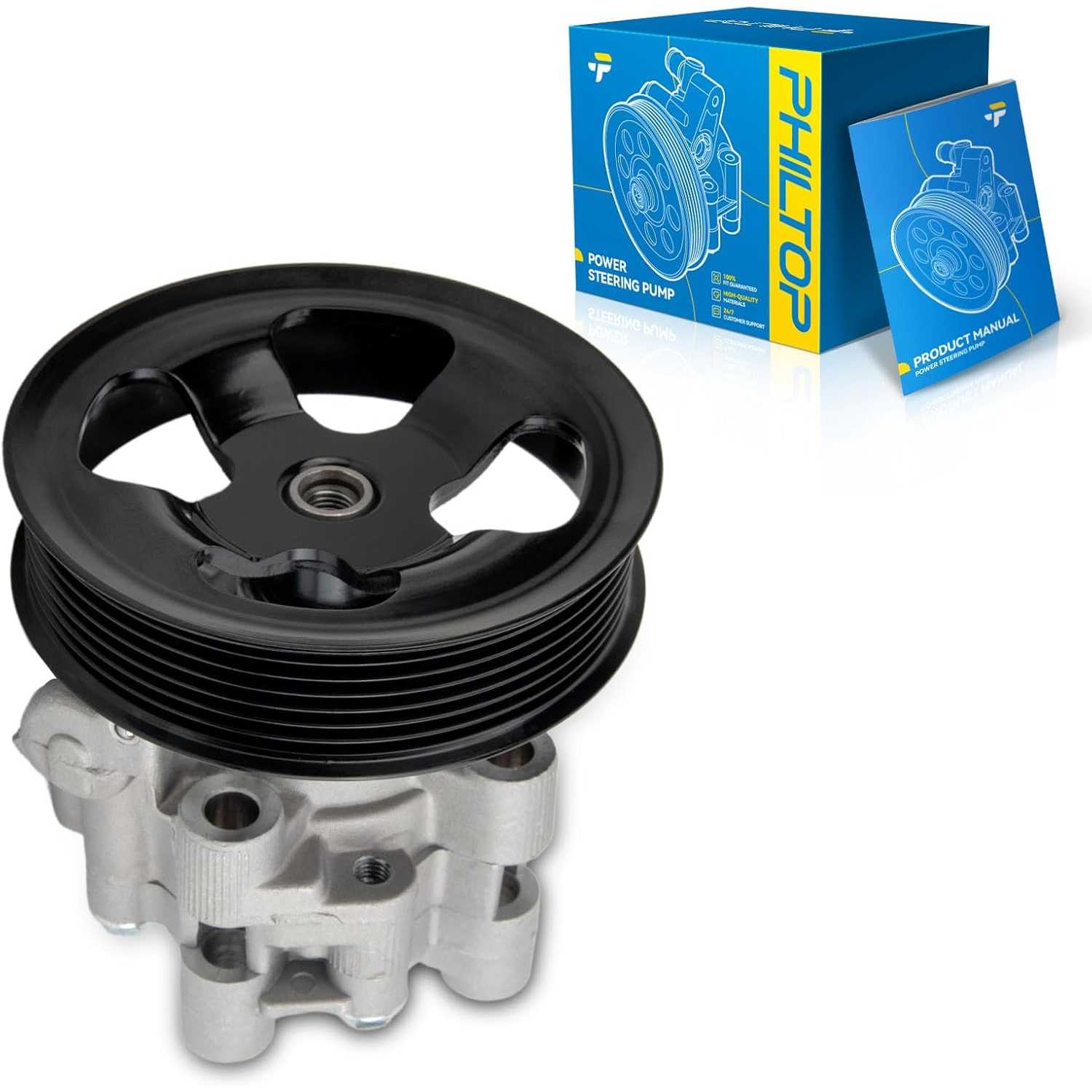 PHILTOP 21-5364 Power Steering Pump Fit For 2001-2007 Highlander 2.4L Power Steering Pump with Pulley