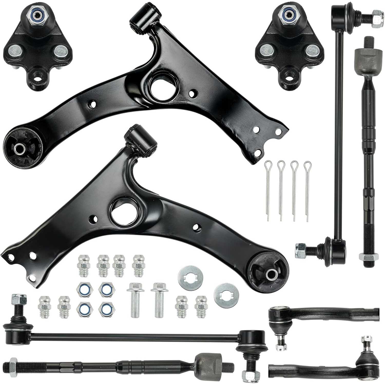 PHILTOP 10Pcs Suspension Kit Front Lower Ball Joint Control Arm Sway Bar End Link Tie Rod End Fit for 2003-2008 Corolla