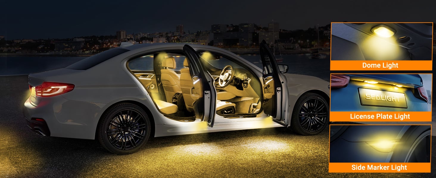 SEALIGHT 194 LED Light Bulb Amber Yellow 168 T10 W5W 2825 Super Bright 360° LED Replacement Bulbs