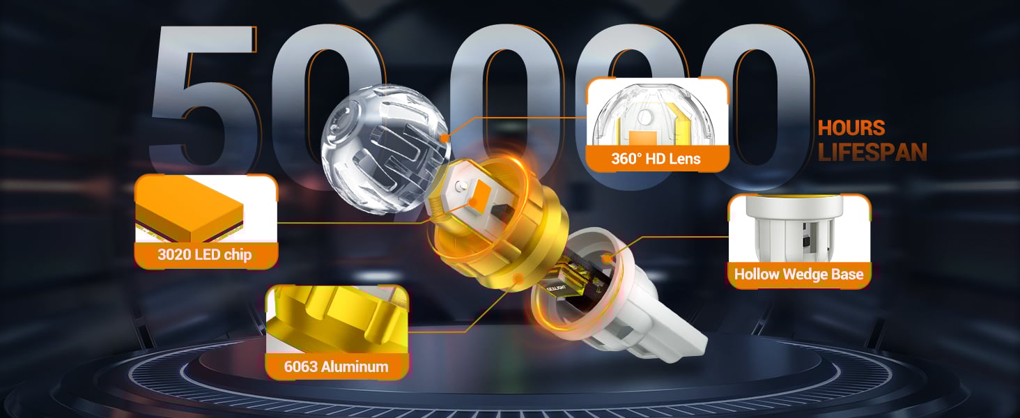 SEALIGHT 194 LED Light Bulb Amber Yellow 168 T10 W5W 2825 Super Bright 360° LED Replacement Bulbs