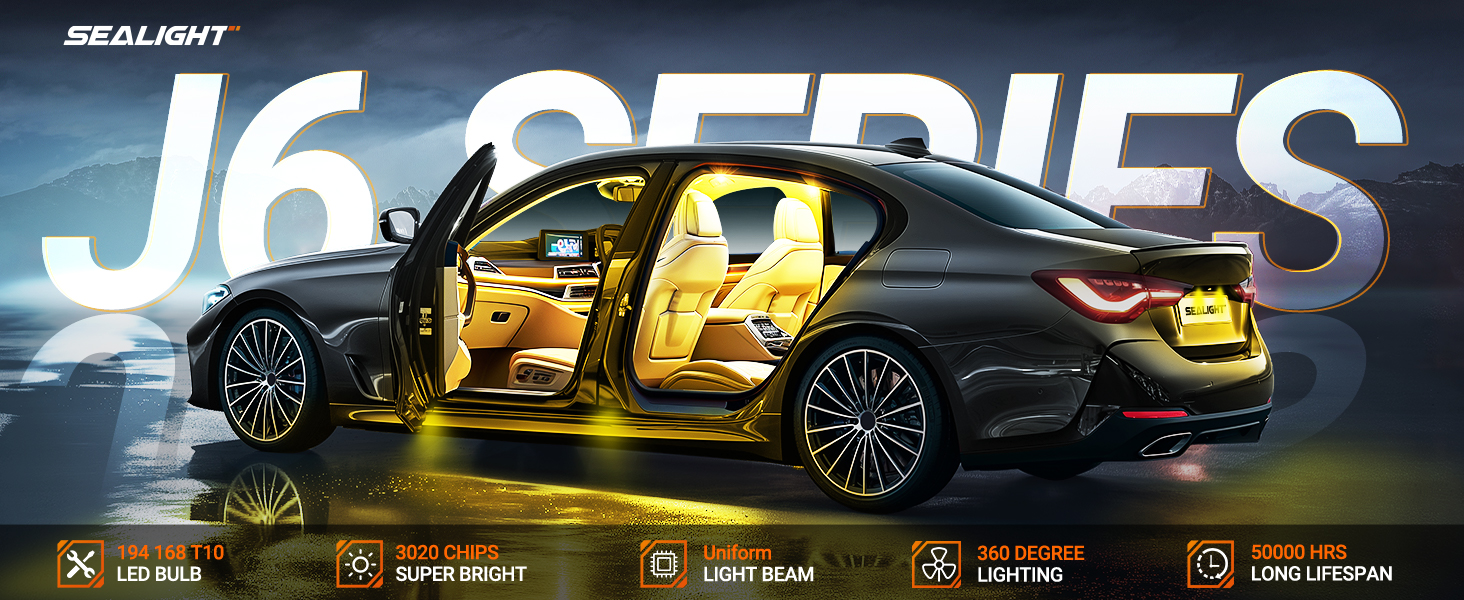 SEALIGHT 194 LED Light Bulb Amber Yellow 168 T10 W5W 2825 Super Bright 360° LED Replacement Bulbs