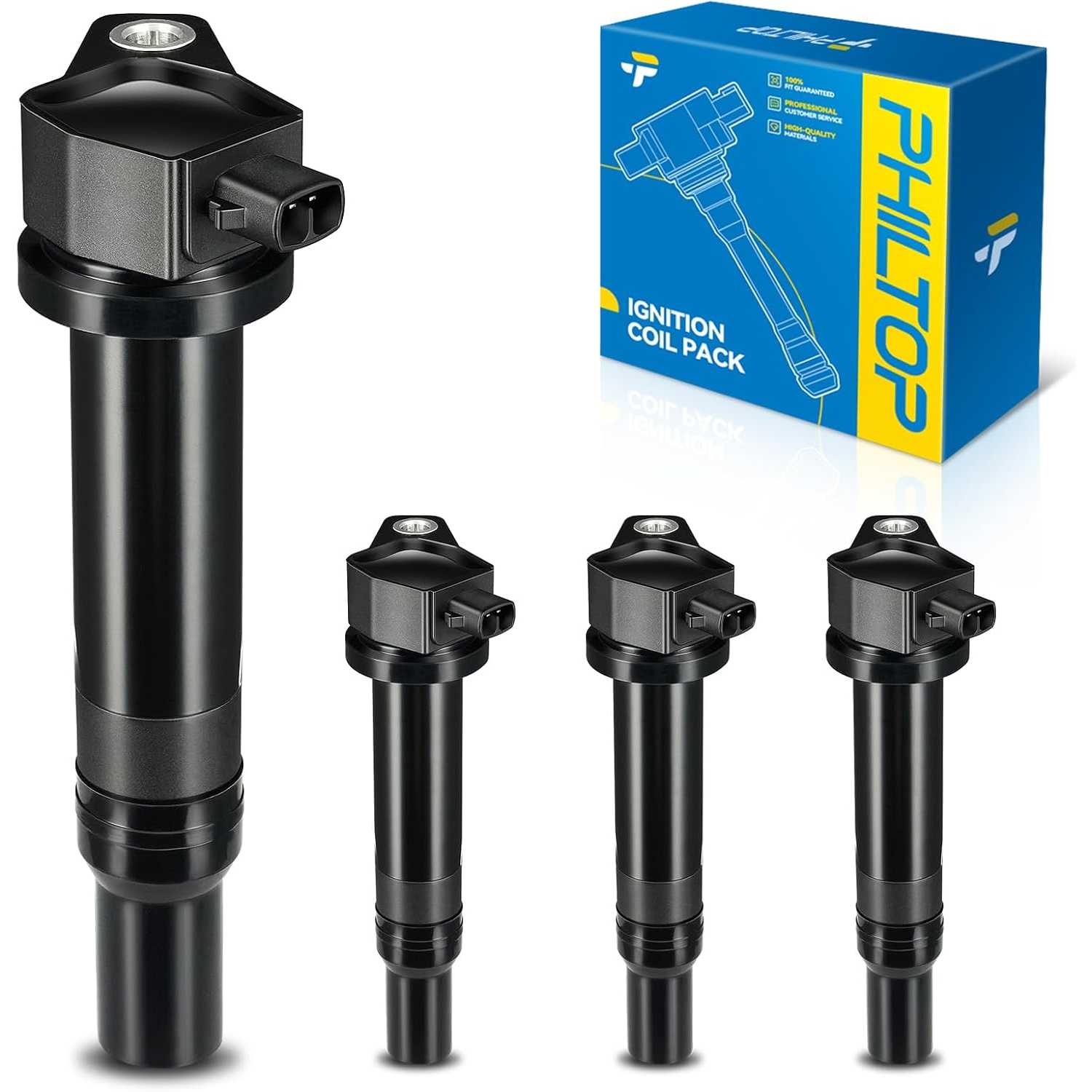 PHILTOP Ignition Coil Pack 4Pcs Compatible with Hyundai Accent 2006-2011, Kia Rio 2006-2011, Rio5 2006-2011 UF499 Coil Pack