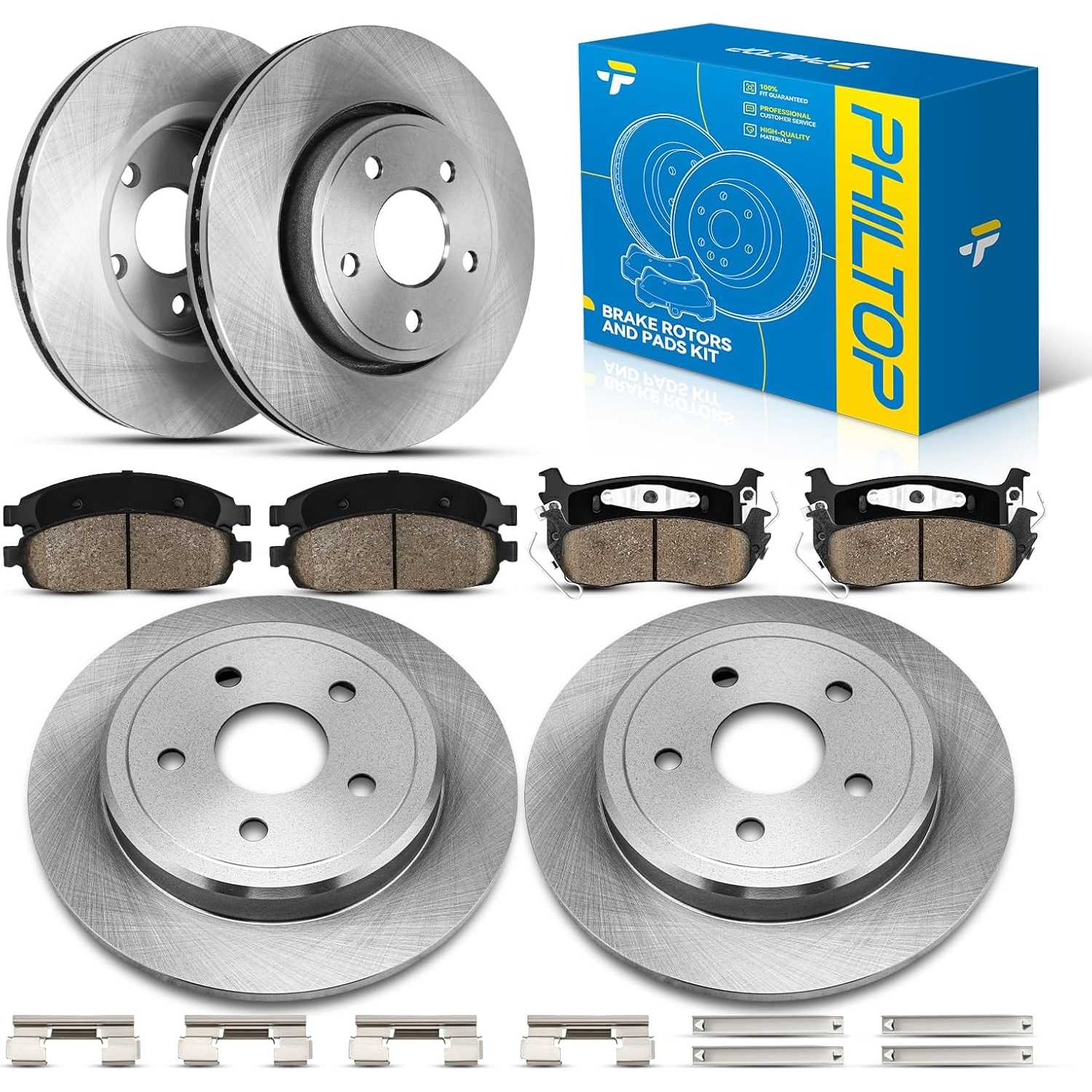 PHILTOP Front & Rear Brake Kit For 2005-2010 Jeep Grand Cherokee, 2006-2008 Jeep Commander, Brake Rotors Ceramic Brakes Pads