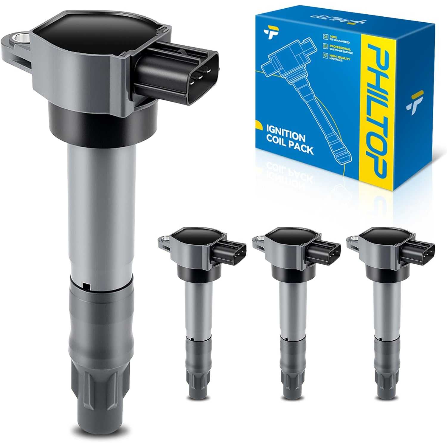 PHILTOP UF532 Ignition Coil Pack Compatible with 2004-2012 Galant, 2006-2012 Eclipse, 2004-2006 Outlander; Lancer, Set of 4