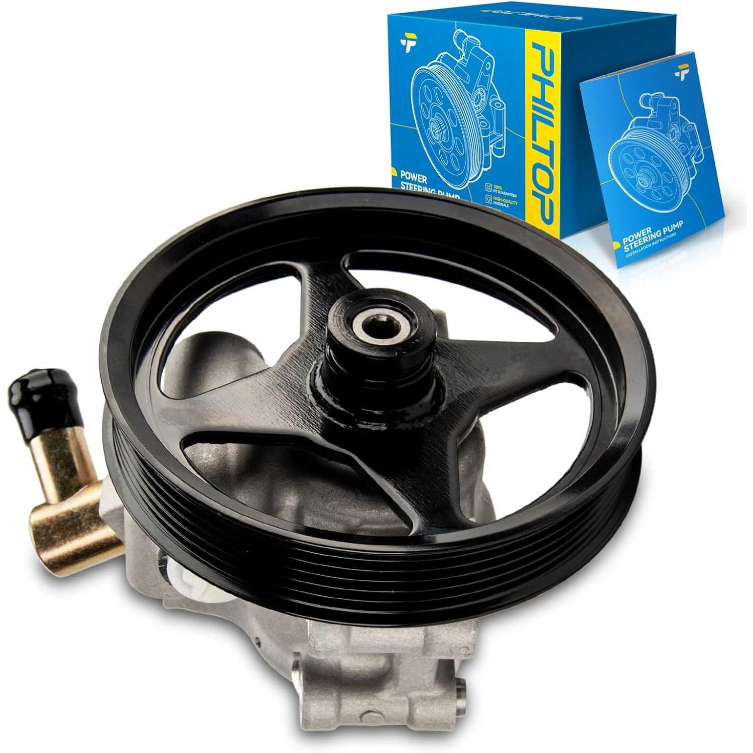 PHILTOP 20282 Power Steering Pump with Pulley Fit for 1997-2003 F-150, 1999-2002 Grand Marquis, 2001-2002 Expedition, 1997-1999