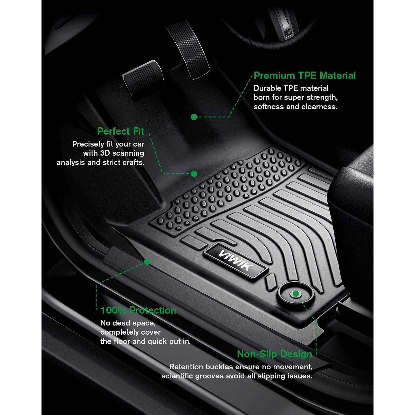 ViWiK® All Weather Custom Car Floor Mats Best TPE Vehicle Floor Liners for 2025 Tesla S Automotive Front & Rear Mats 7