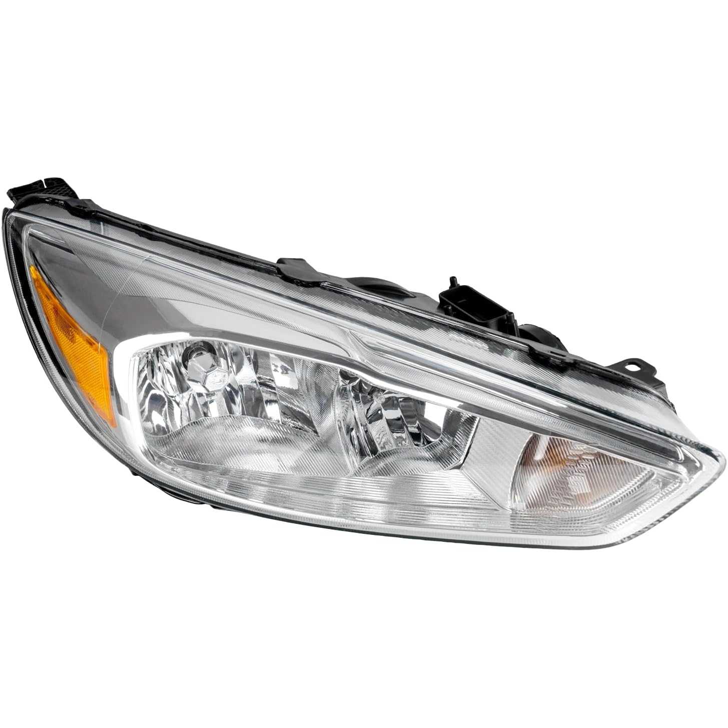 PHILTOP Headlight Assembly for 2015-2018 Focus, Passenger Side, Clear Lens, Amber Reflector, Chrome Housing