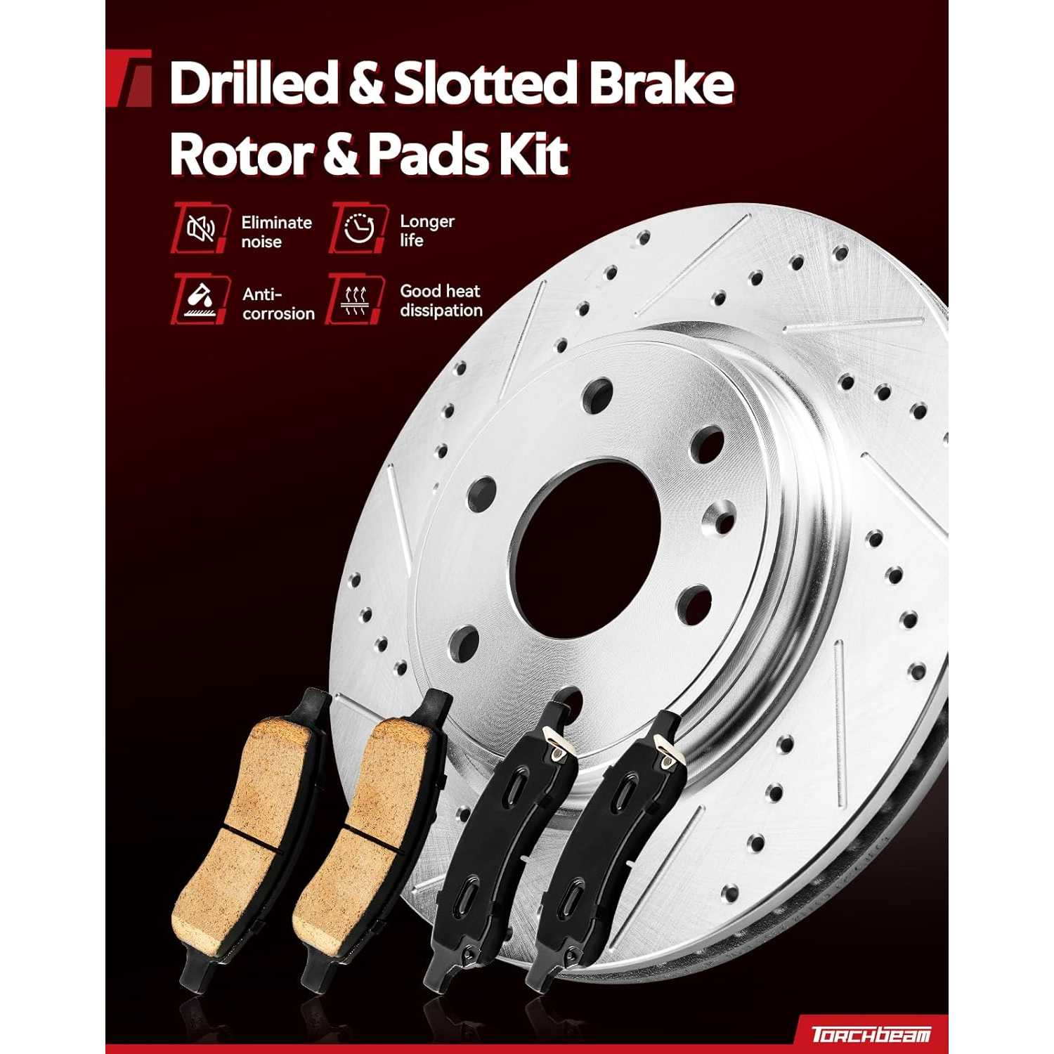 2003-2019 Express 3500/ 2006-2019 Express 2500(More Available) Rear Drilled and Slotted Ceramic Brake Pad & Rotor Kit 1