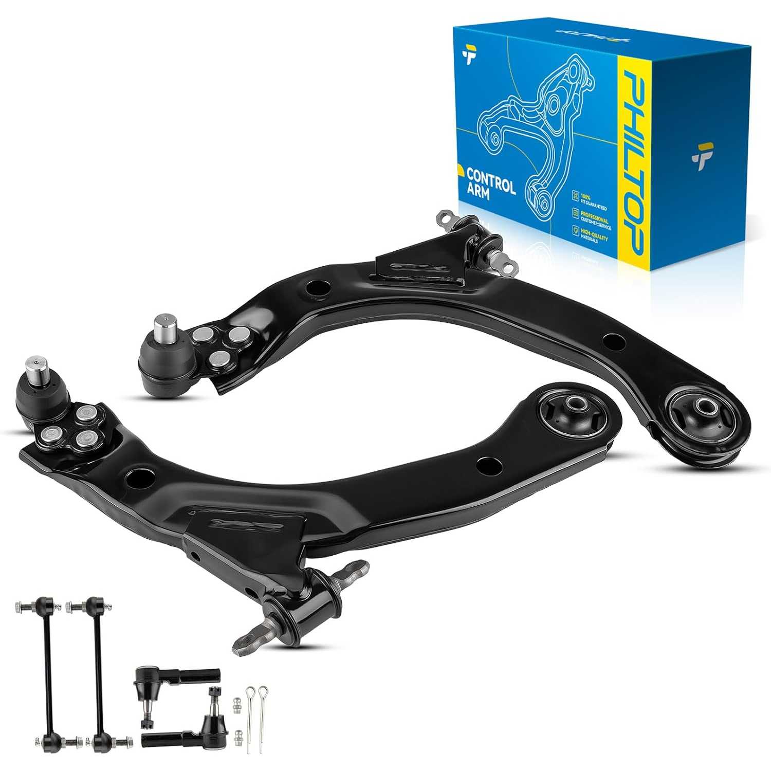 PHILTOP 6Pcs Front Lower Control Arms W/Ball Joint Tie Rod Sway Bar Link Compatible with 2005-2010 Cobalt, 2008-2010 HHR, 2007-2