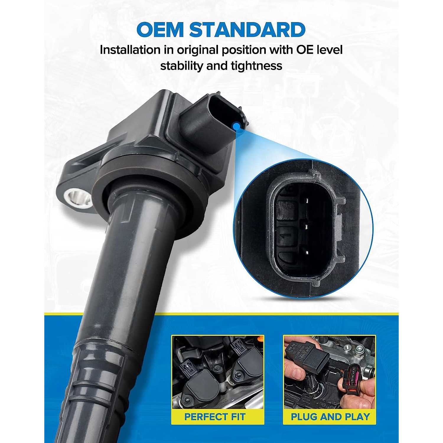 PHILTOP® Ignition Coil Pack, Replacement for CR-V, Accord, Civic, Crosstour, ILX, UF602 Ignition Coil Set of 4, OE Coils with Fa 3