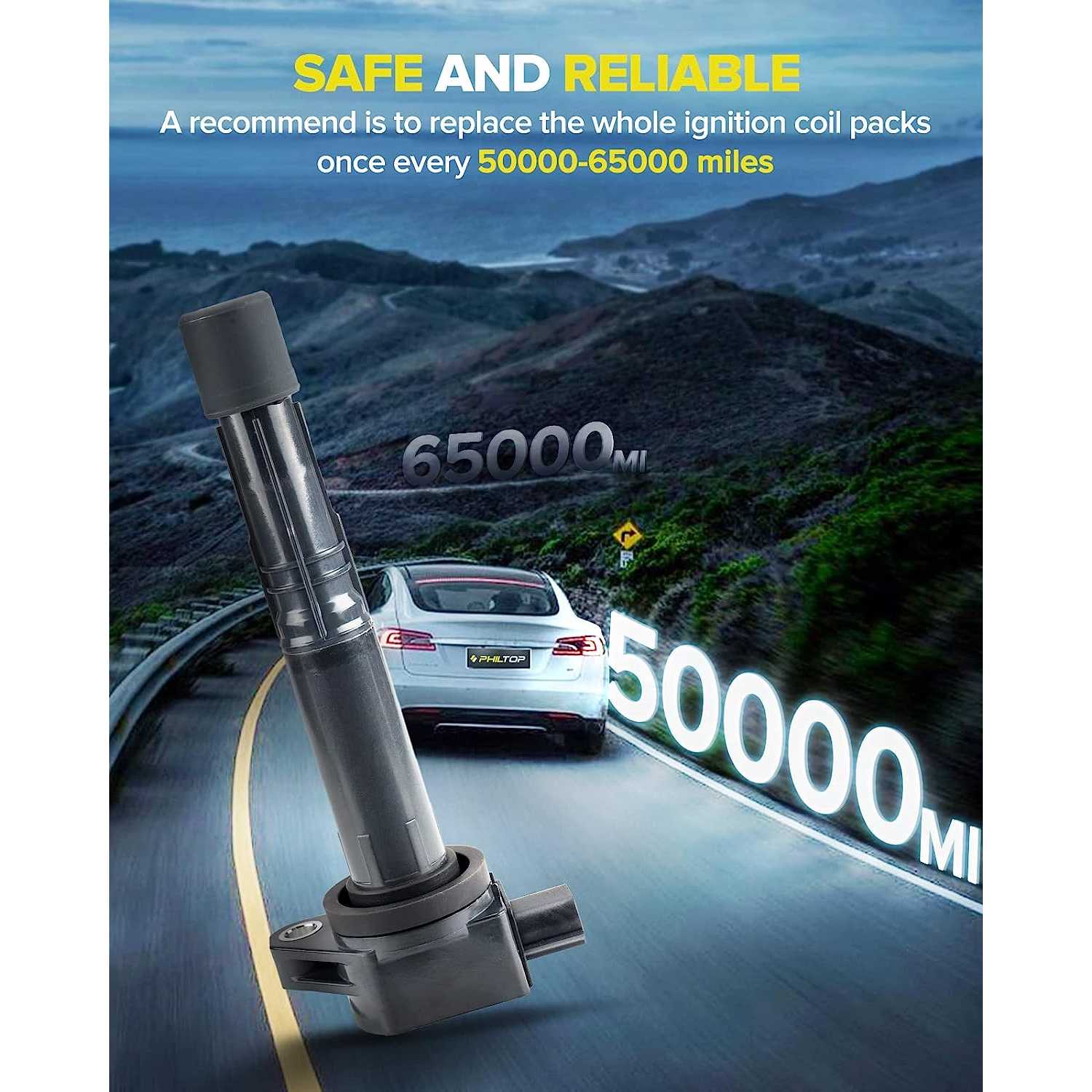 PHILTOP® Ignition Coil Pack, Replacement for CR-V, Accord, Civic, Crosstour, ILX, UF602 Ignition Coil Set of 4, OE Coils with Fa 6