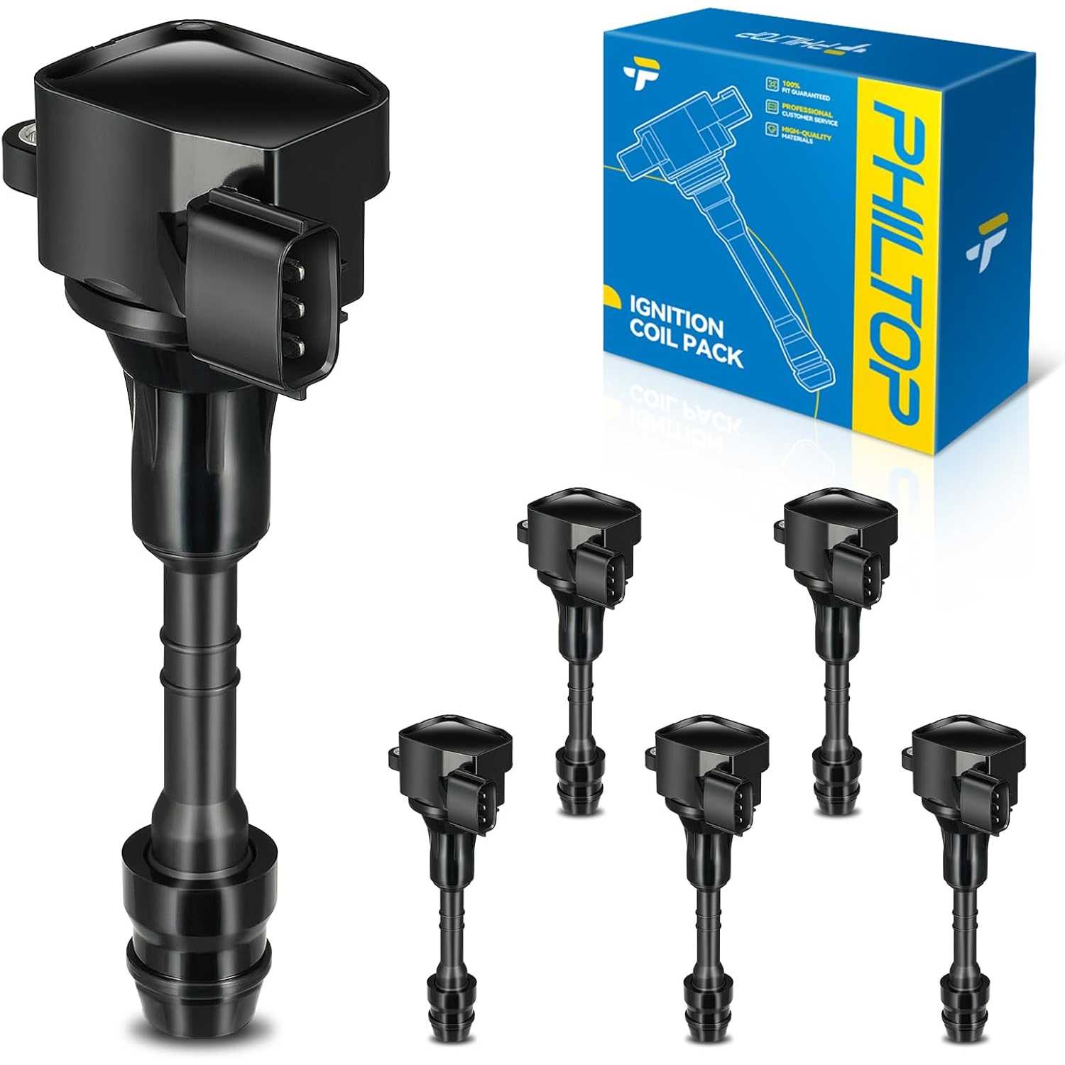 PHILTOP UF401 Ignition Coil Pack, Set of 6 Compatible with G35 2003-2007, 350Z 2003-2006, FX35 2003-2008, M35 2006-2008, IGC153