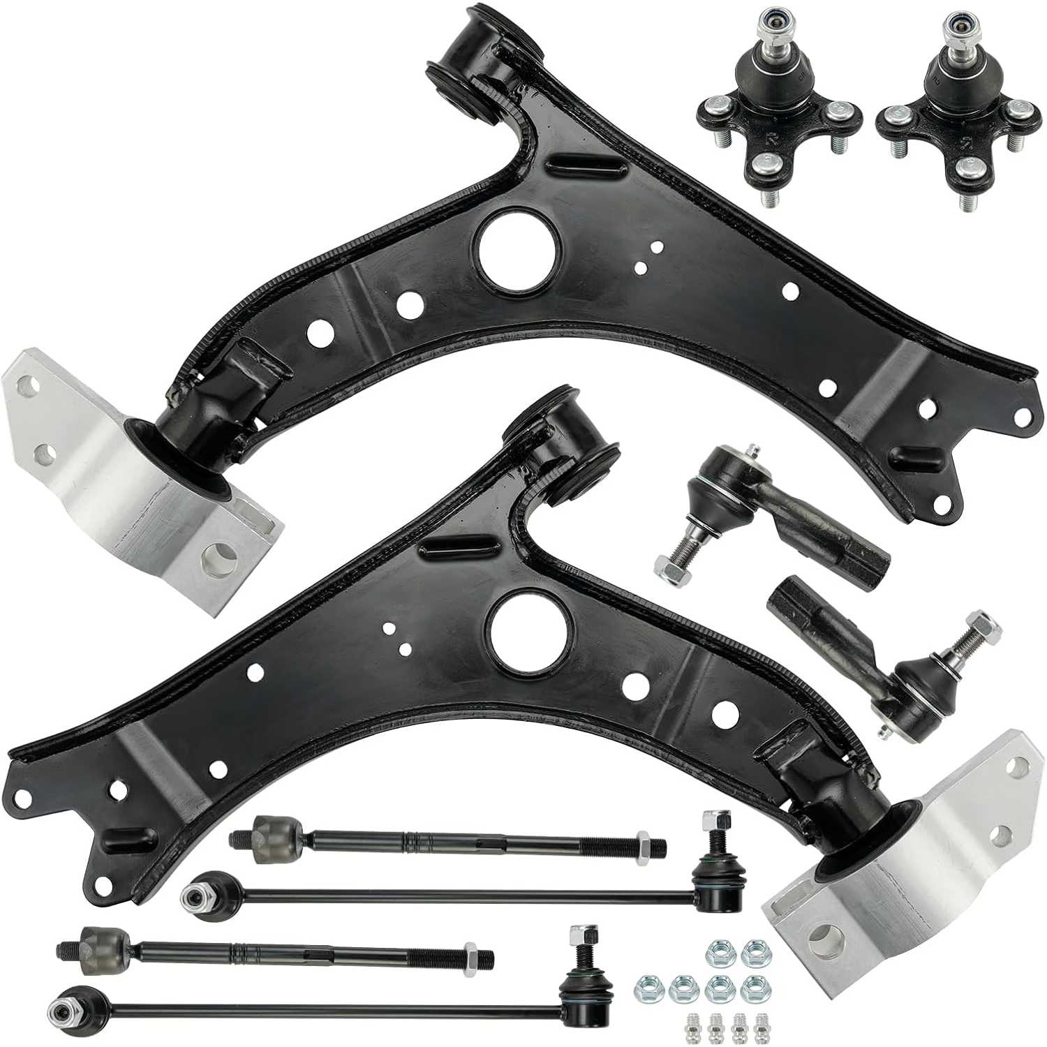 PHILTOP 10Pcs Suspension Kit Front Lower Ball Joint Control Arm Sway Bar End Link Tie Rod End Fit for 2006-2014 Jetta/GTI/Rabbit