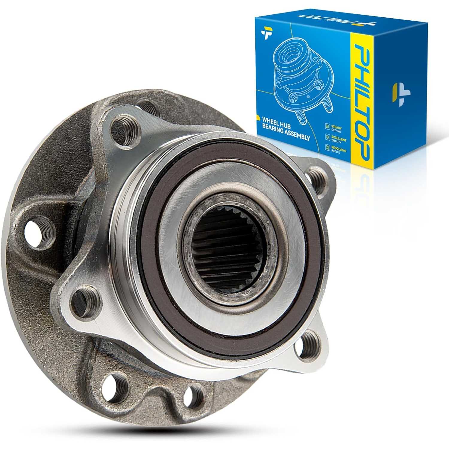 PHILTOP 1 PC 513348 Front Wheel Bearing Hub Assembly for 2015-2017 Chrysler 200, 2013-2016 Dodge Dart 5 Lugs