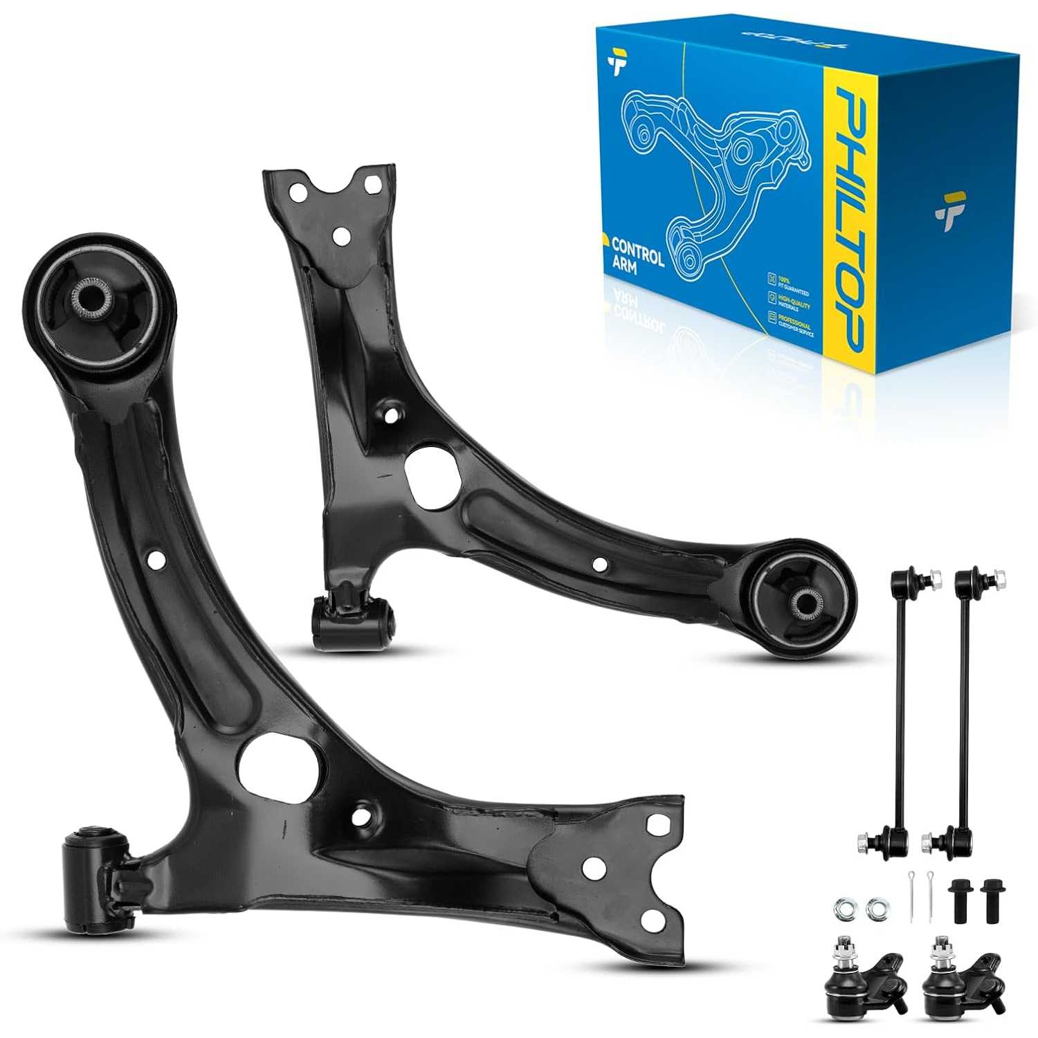 PHILTOP 6Pcs Front Lower Control Arms W/Ball Joint Tie Rod Sway Bar Link Fit for 2003-2008 Corolla Suspension Kit, K640360 K6403