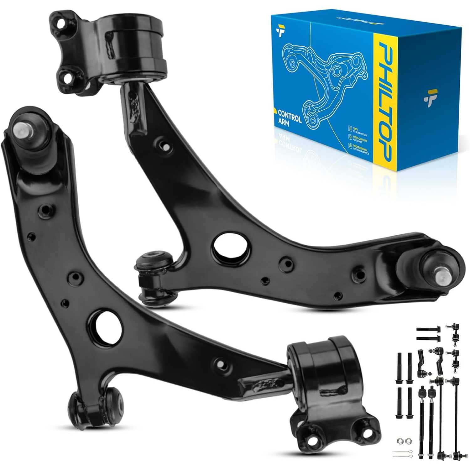 PHILTOP 10pcs Front Lower Control Arms w/Ball Joints, Sway Bar End Links, Tie Rods Ends Suspension Kit for Mazda 3 2004-2009, 5