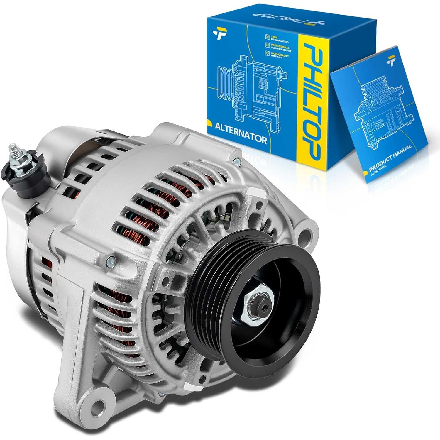 PHILTOP 13539N Alternator Compatible with Honda;1994-1997 Accord 2.2L (80 Amp) Replace for,13539N, 135398, MPA13539, 19134206, 1