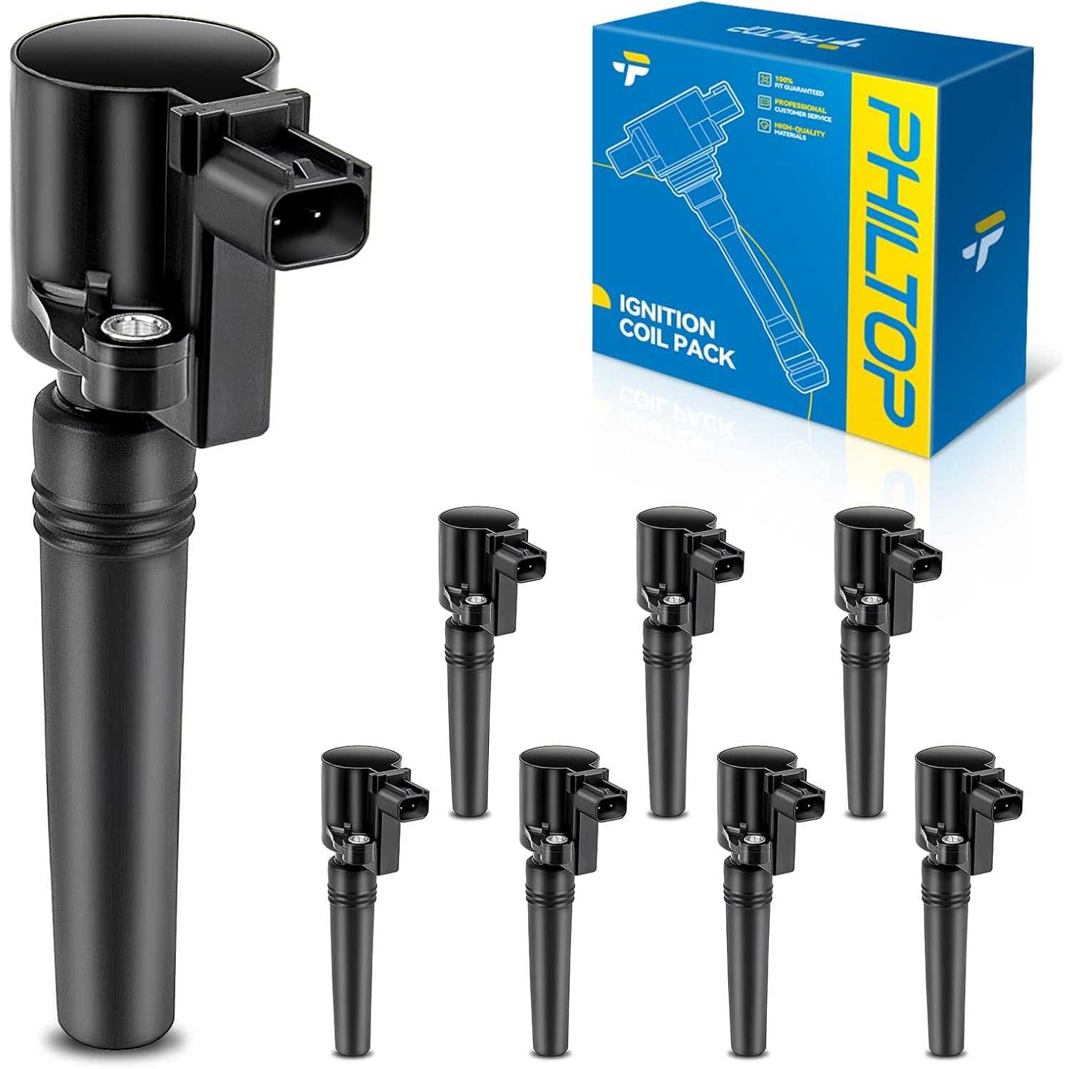 PHILTOP FD506 Ignition Coil Pack, Set of 8 Compatible with LS 2000-2006, S-Type 2000-2003, Thunderbird 2002-2005