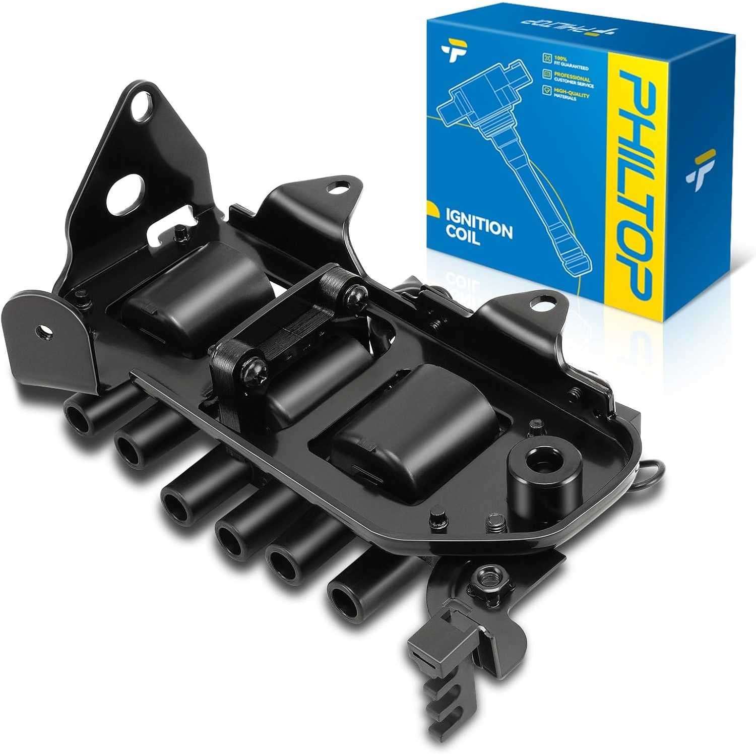 PHILTOP Ignition Coil Pack UF425 Compatible with Hyundai 2001-2006 Santa Fe 2.7L V6, 2003-2008 Tiburon 2.7L V6