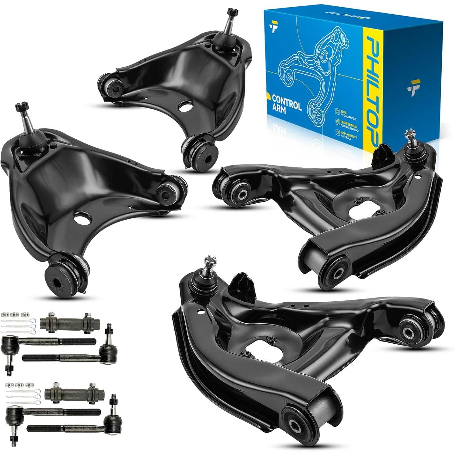 PHILTOP 10Pcs Front Upper Control Arms W/Ball Joint Tie Rod Sway Bar Link Fit for 1988-2000 C1500/C2500, 1992-1999 C1500 Suburba