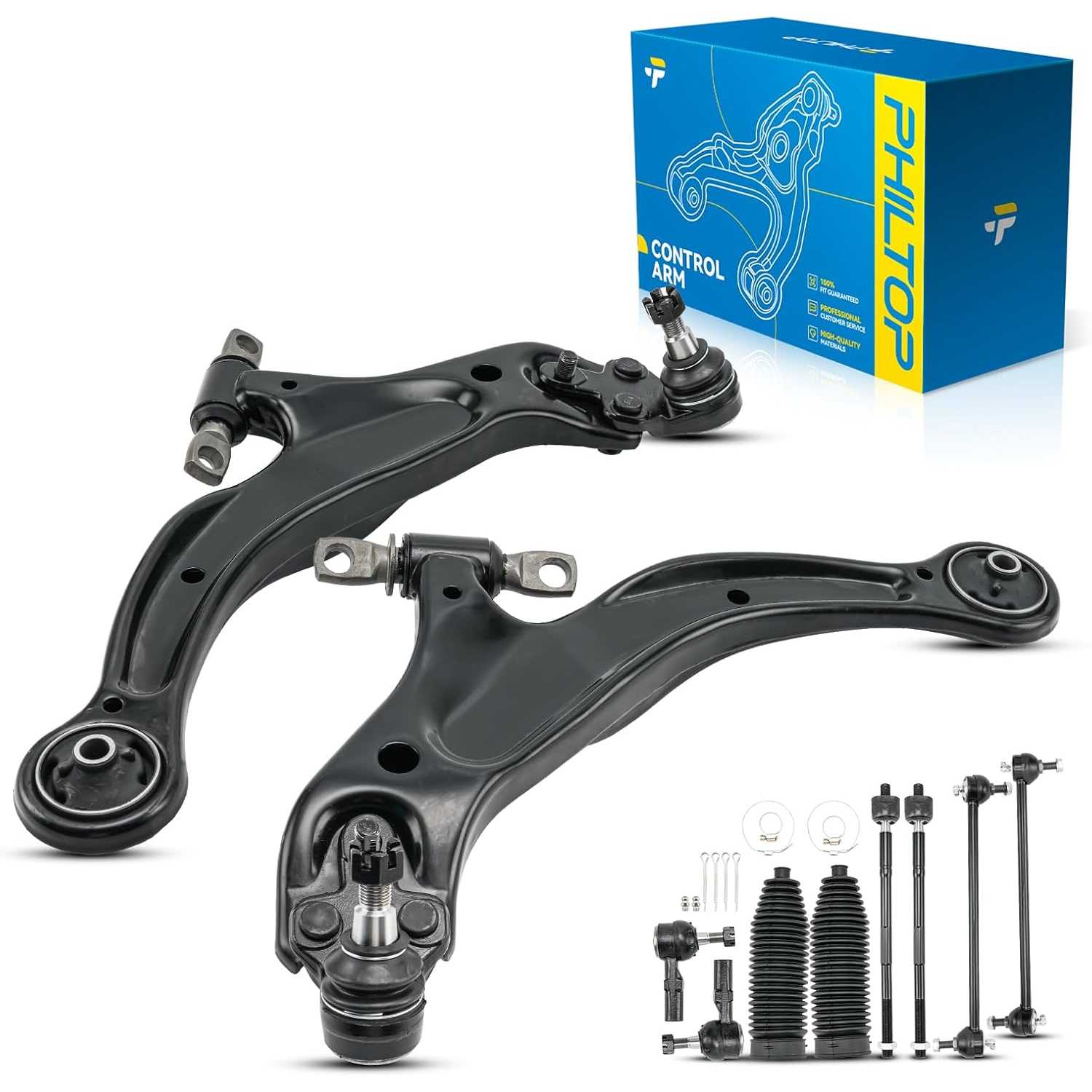 PHILTOP 10Pcs Front Lower Control Arms W/Ball Joint Tie Rod Sway Bar Link Fit for 1998-2003 Sienna Suspension Kit, K620579 K6205