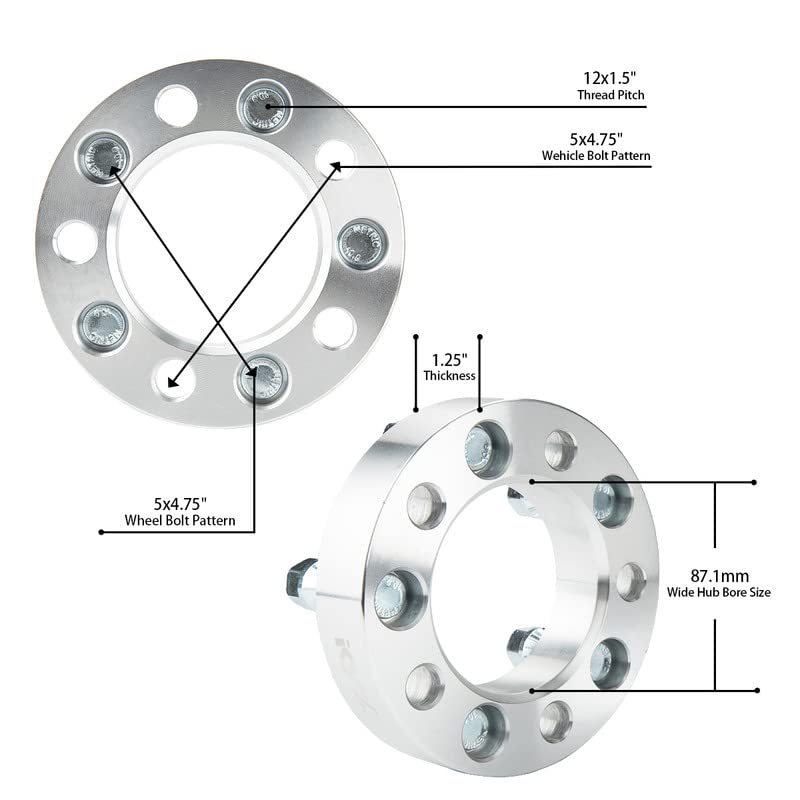 KAX® 5x4.75" Wheel Spacers 1.25 Inch 87.1mm M12x1.5 2Pcs 2