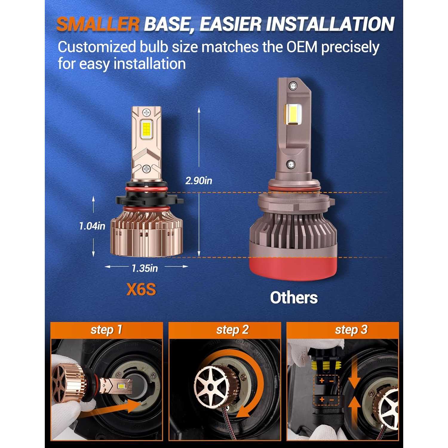 thumbnail image 2 of AUXITO 9012 HIR2 LED Headlight Bulbs Kit – 6500K Cold White, 2900 Lumens, IP68, 2-Pack 2 of 6