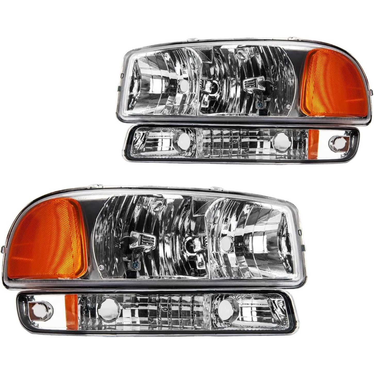 PHILTOP Headlight Assembly, Chrome Housing Headlamp Replacement for 1999-2006 Sierra 1500, 2000-2006 Yukon/Yukon XL 1500, 2007 S