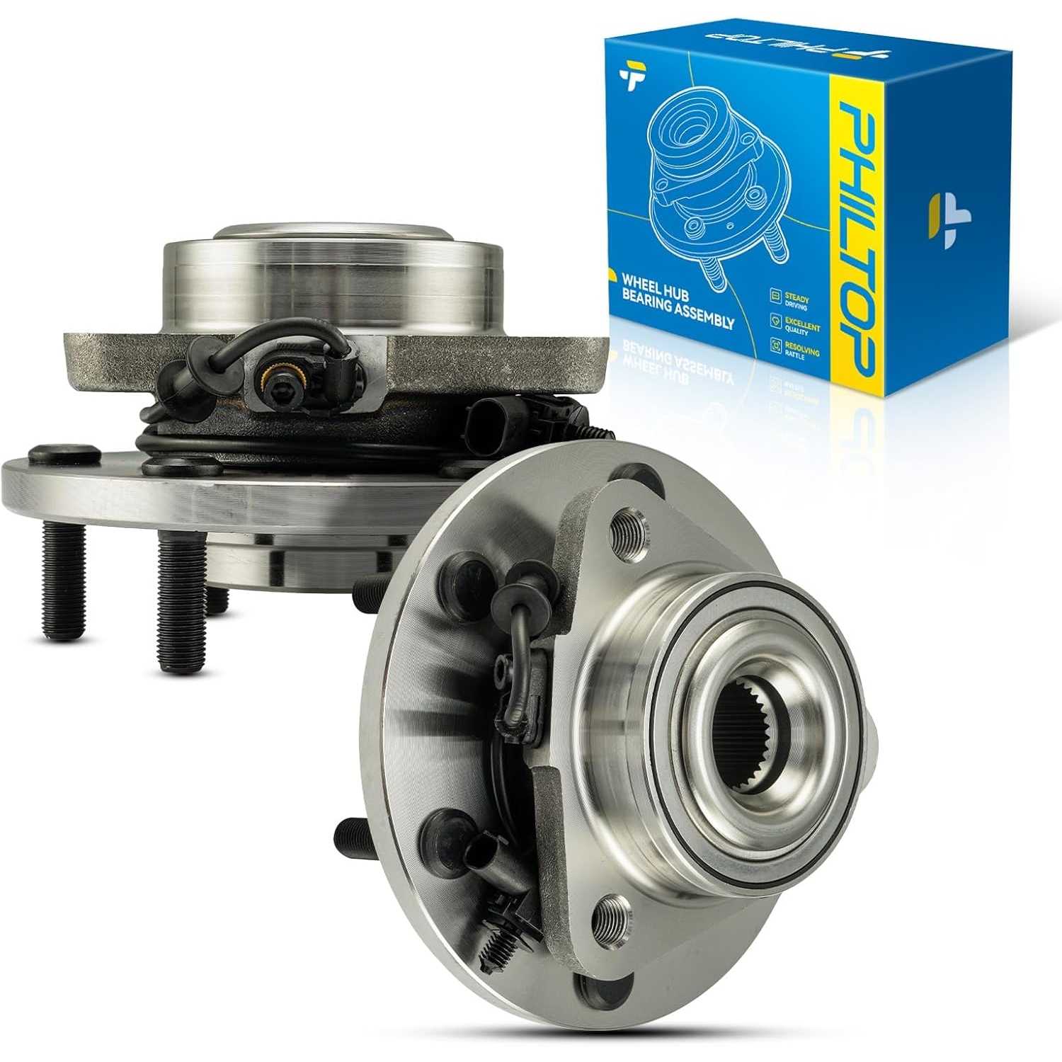 PHILTOP 513191 FWD AWD Front Wheel Hub Assembly Fit for Saab 9-3 2003-2011, Saab 9-3X 2010-2011, 5 Lugs Wheel Hub Bearings W/ABS
