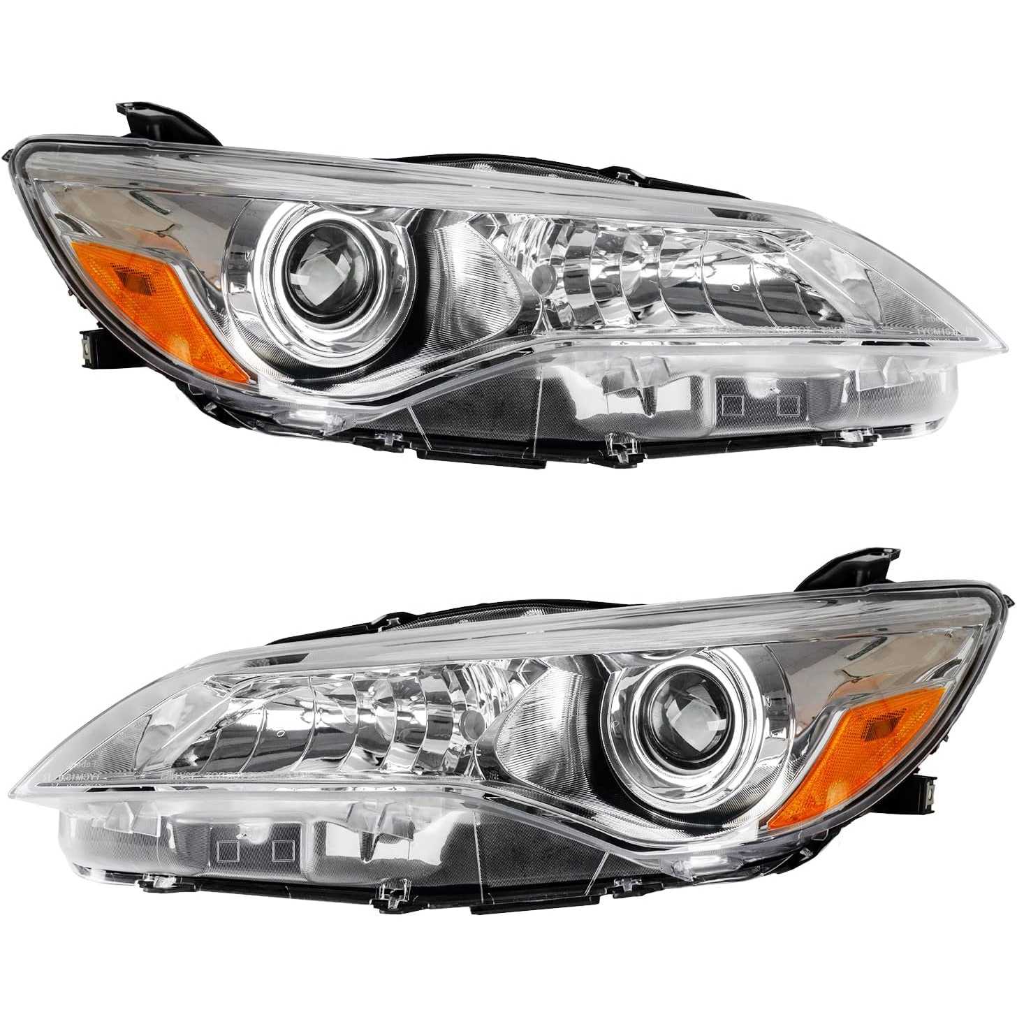 PHILTOP Headlight Assembly Replacement for 2015-2017 Toyota Camry, Amber Headlamp Reflctor Clear Lens Chrome Housing Driving lig