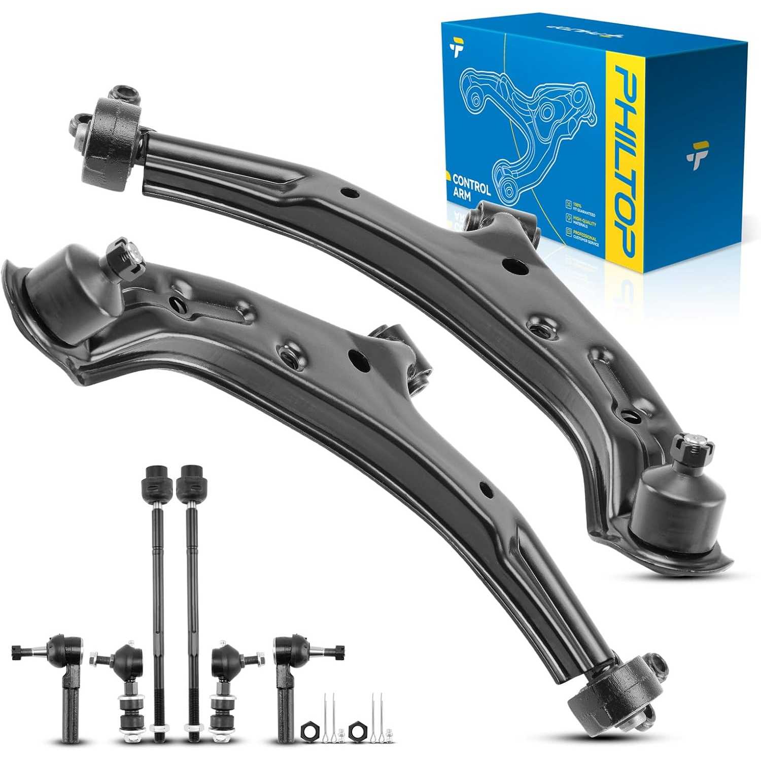 PHILTOP 8Pcs Front Upper Control Arms W/Ball Joint Tie Rod Sway Bar Link Fit for 2000-2006 Sentra Suspension Kit, K620359 K62035